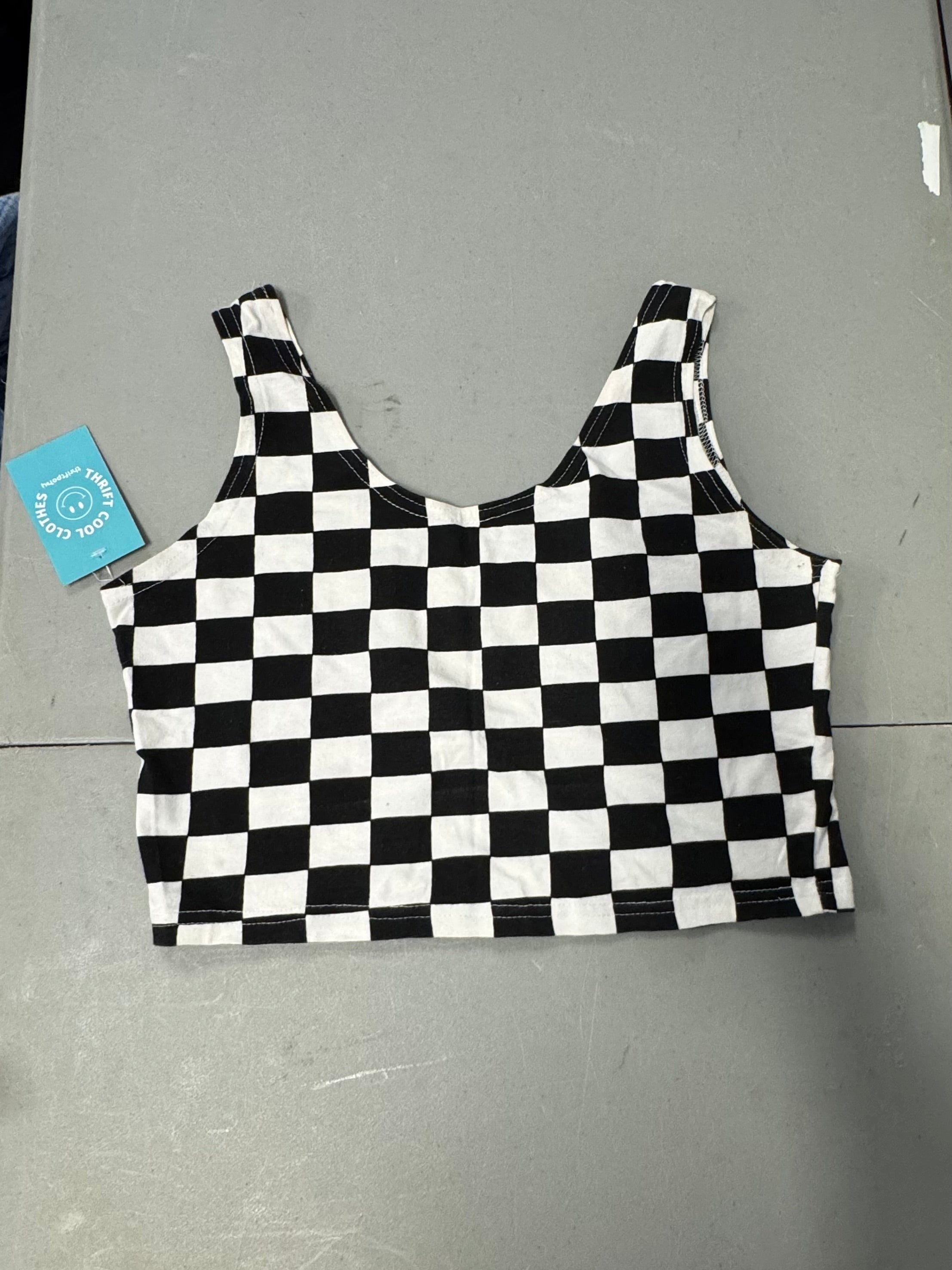 black white checker rags vtg checkered tank, L