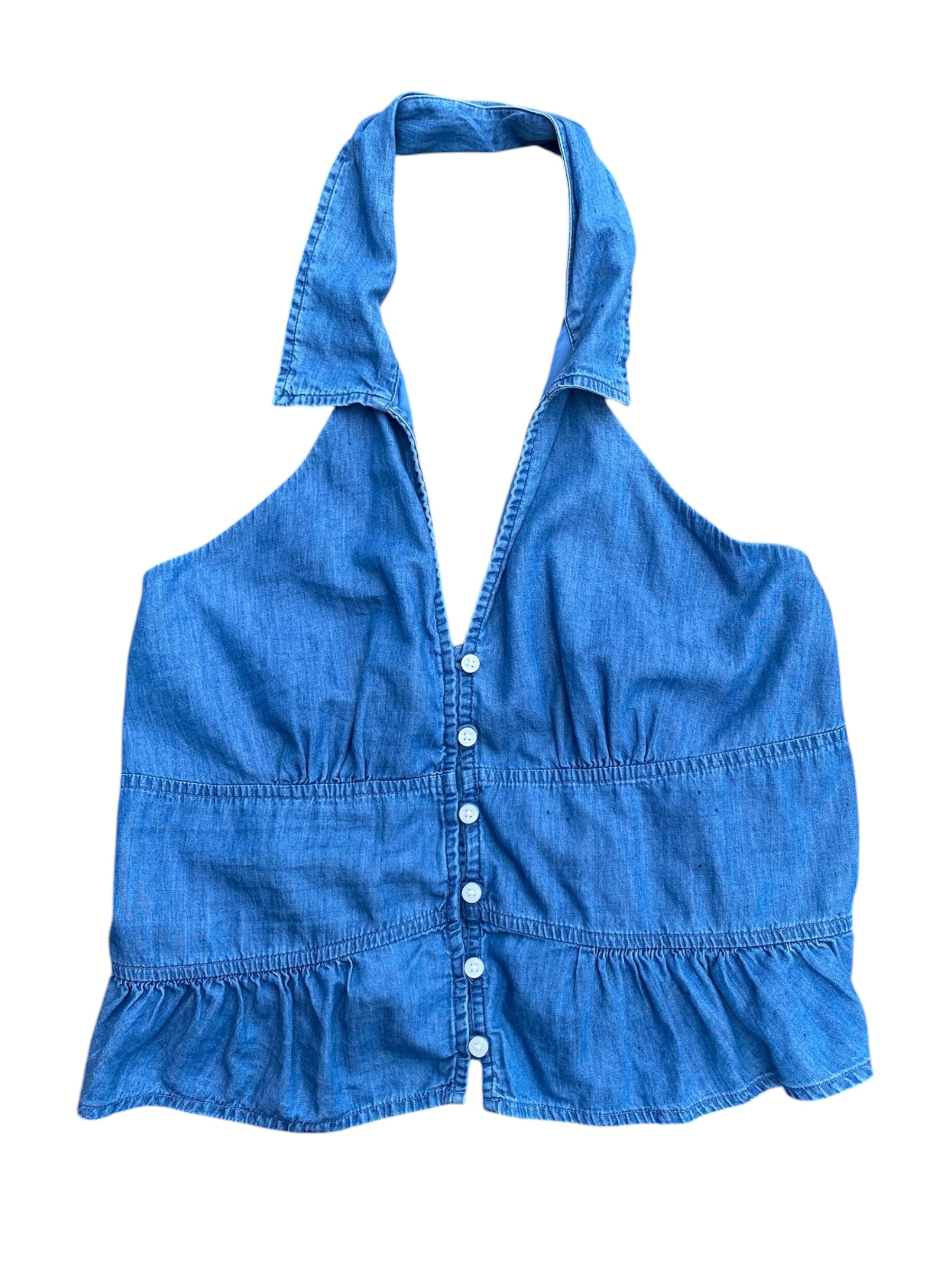 Blue Hollister Halter style button down top, M