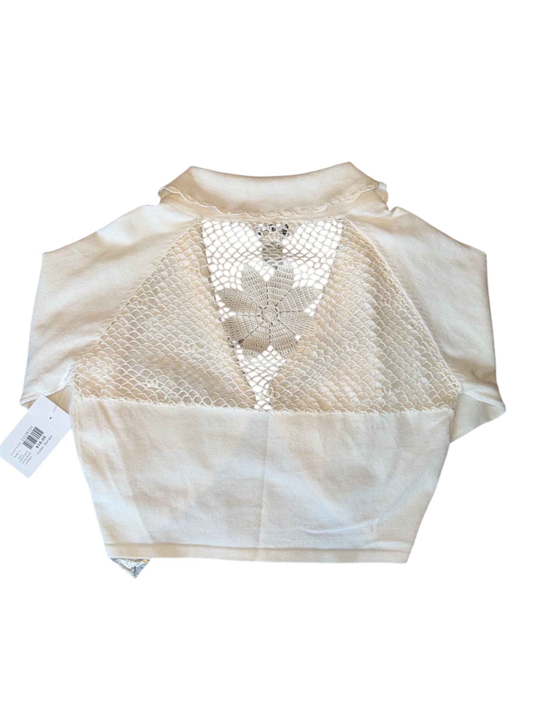 white john paul richard DEADSTOCK crochet floral cardigan, s