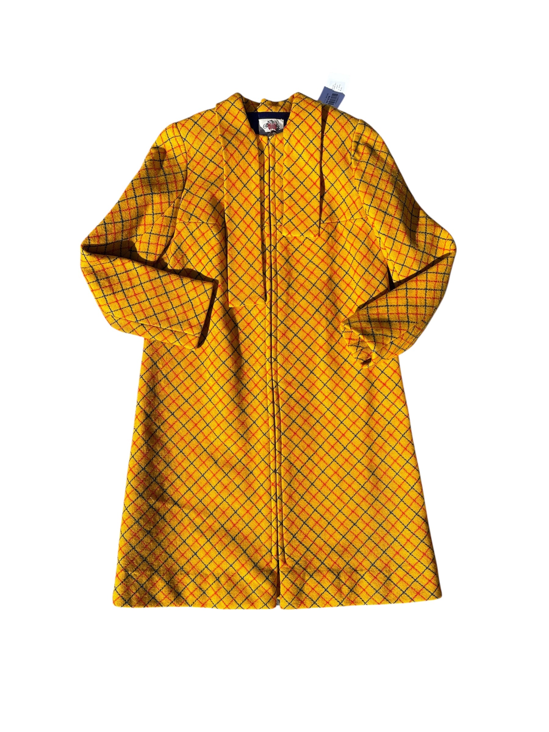 yellow lang vtg plaid zip up coat, 7