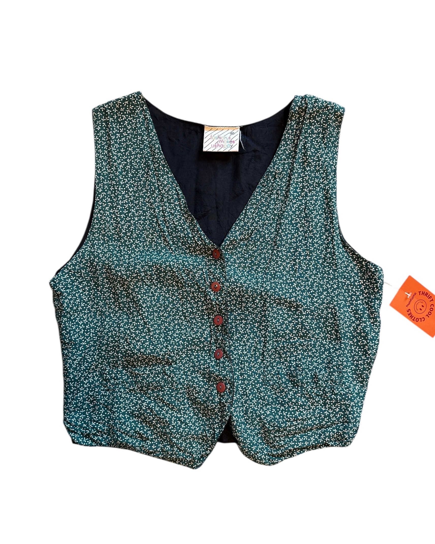 green white fashion makes us happy floral vest, m