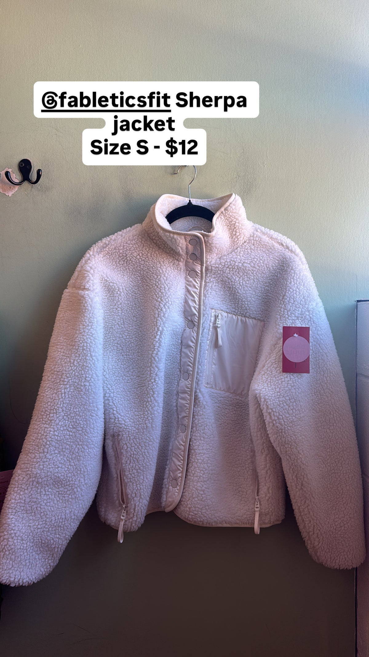 cream fabletics teddy shacket, s
