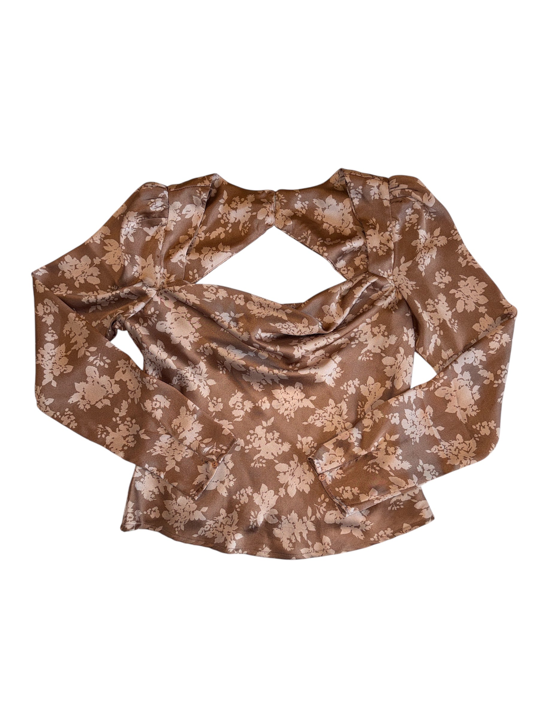 brow beige astr floral ls blouse, m