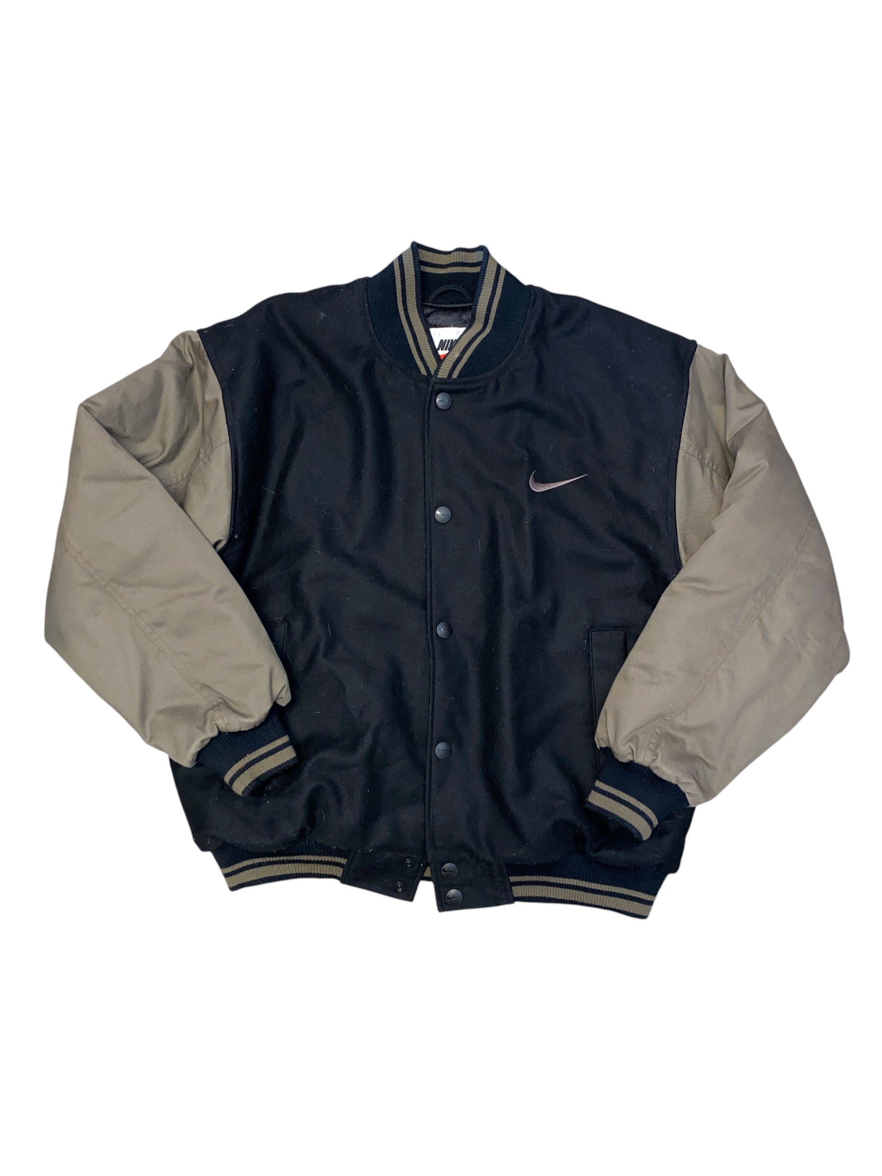 black brown nike vtg varsity jacket, m