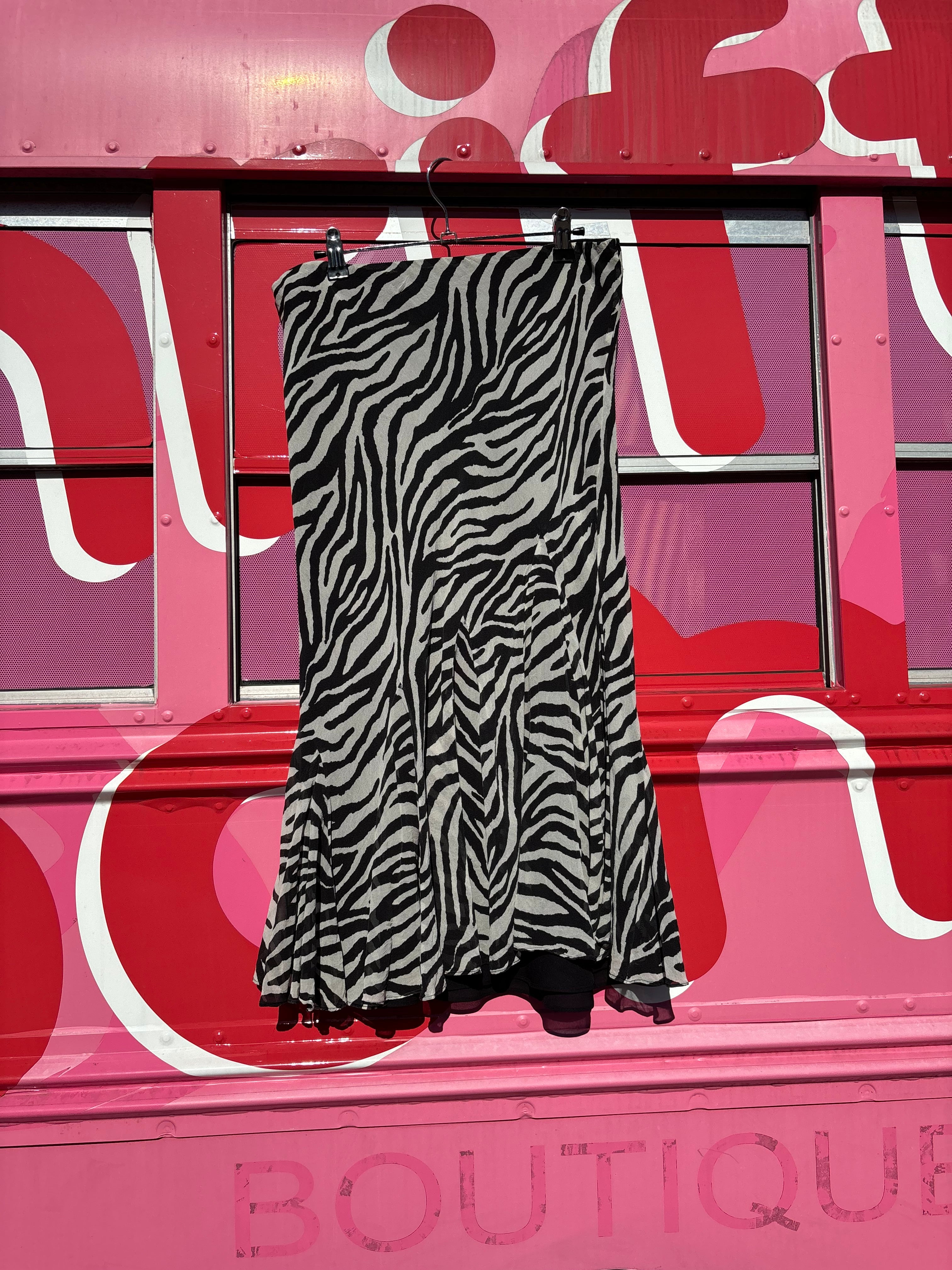 black white lauren silk zebra skirt, s