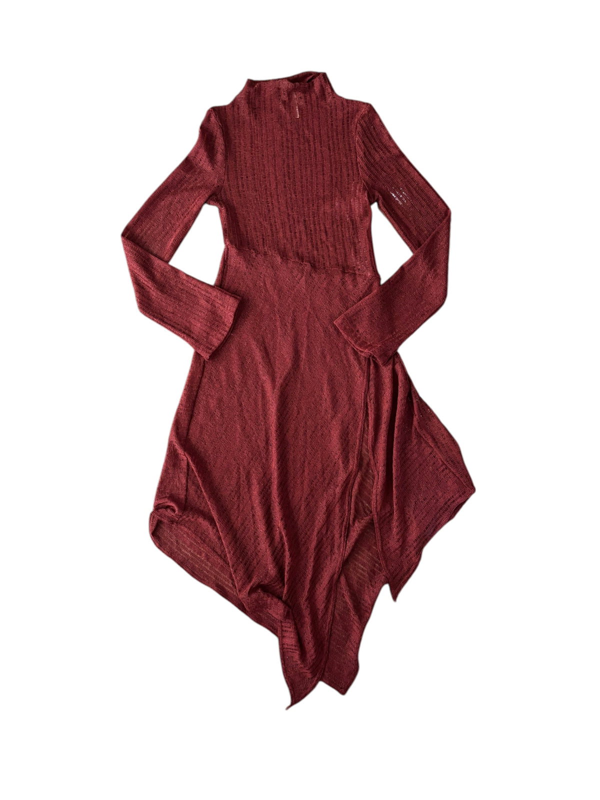 rust free people sheer ls midi dress, xs