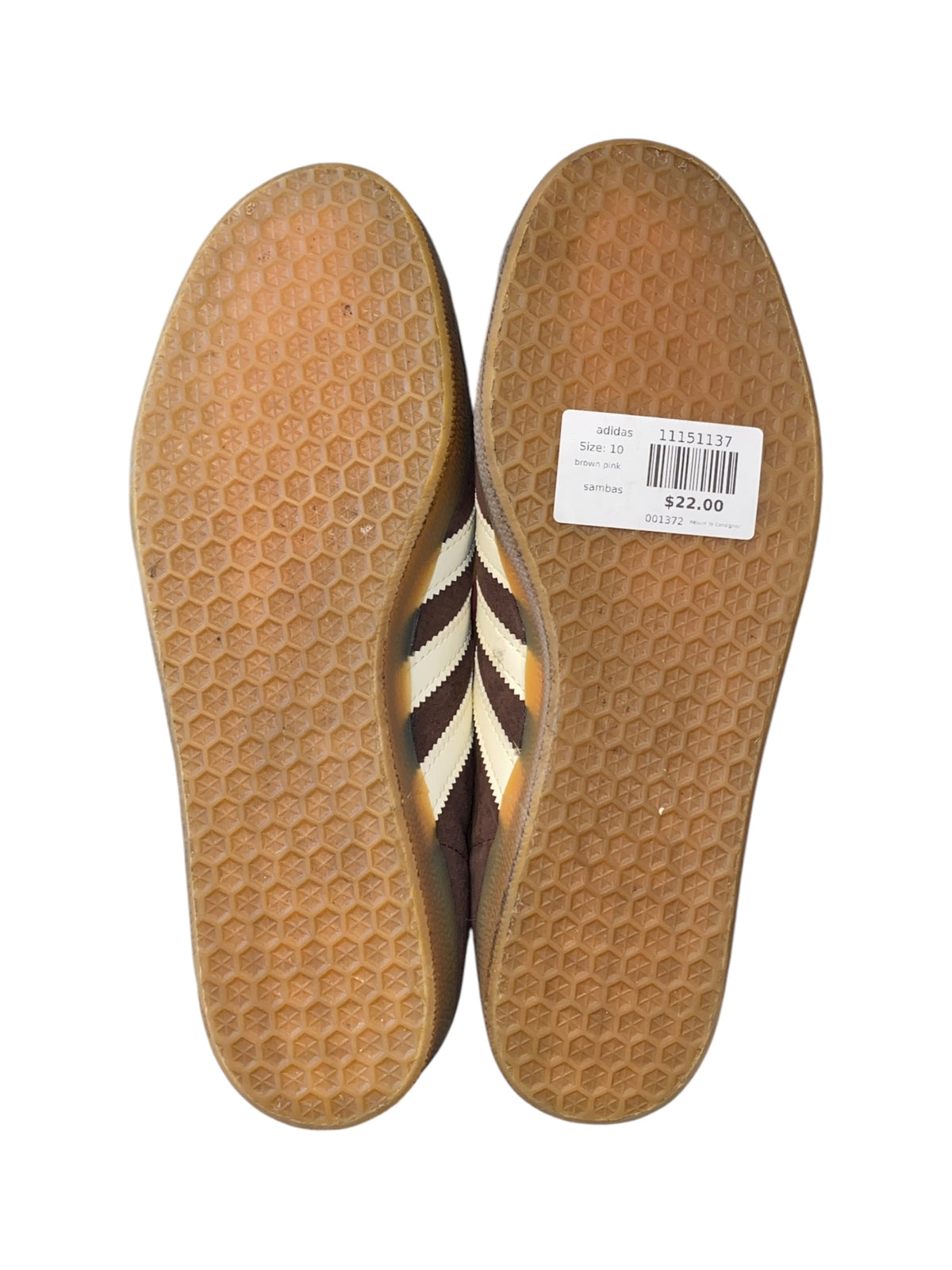 brown pink adidas sambas, 10 women's