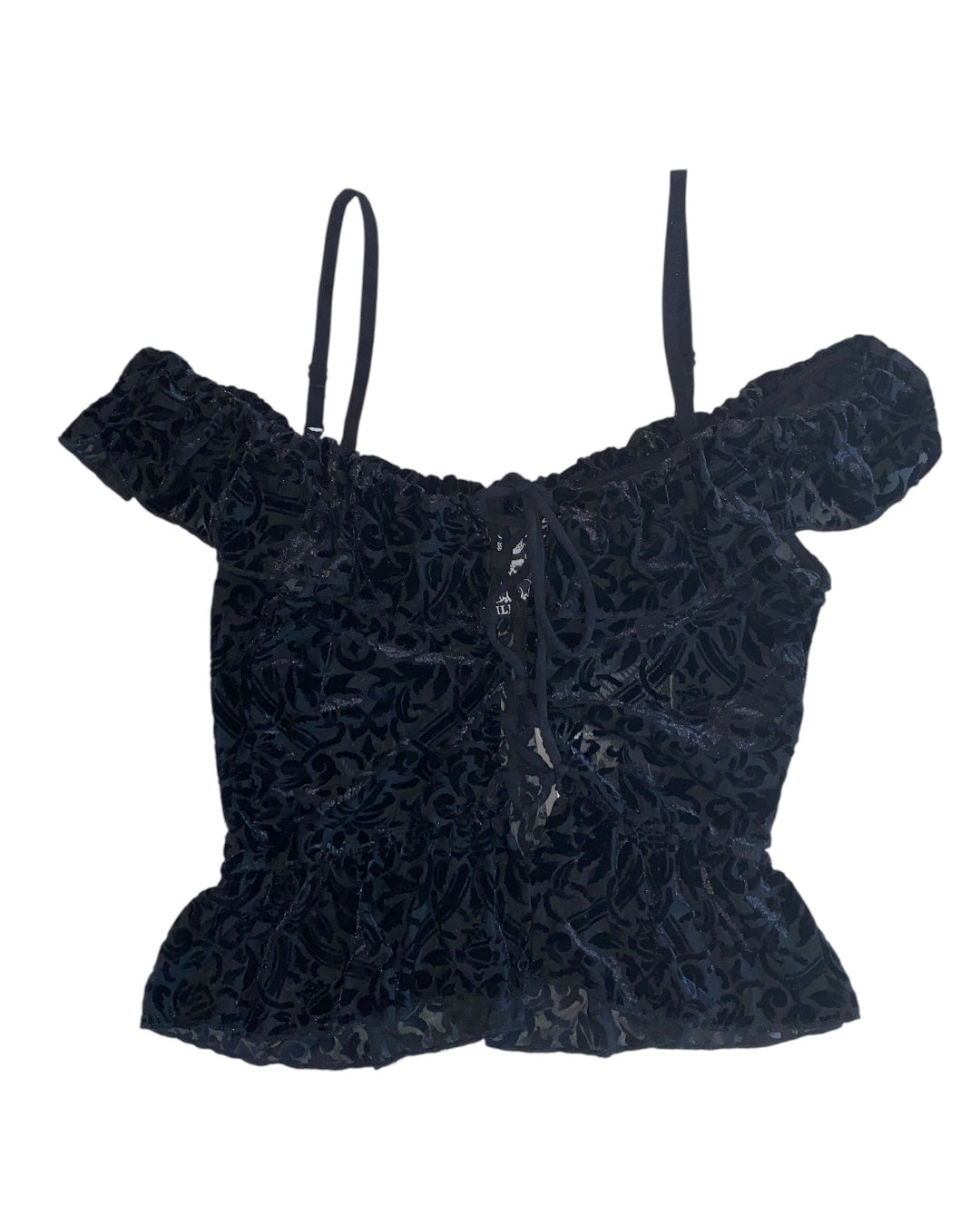 black killstar nwt velour detail ruffle tank, m