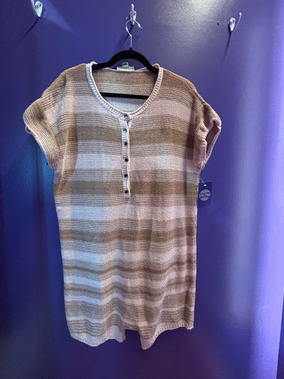brown pink saturday sundau stripe knit romper, m