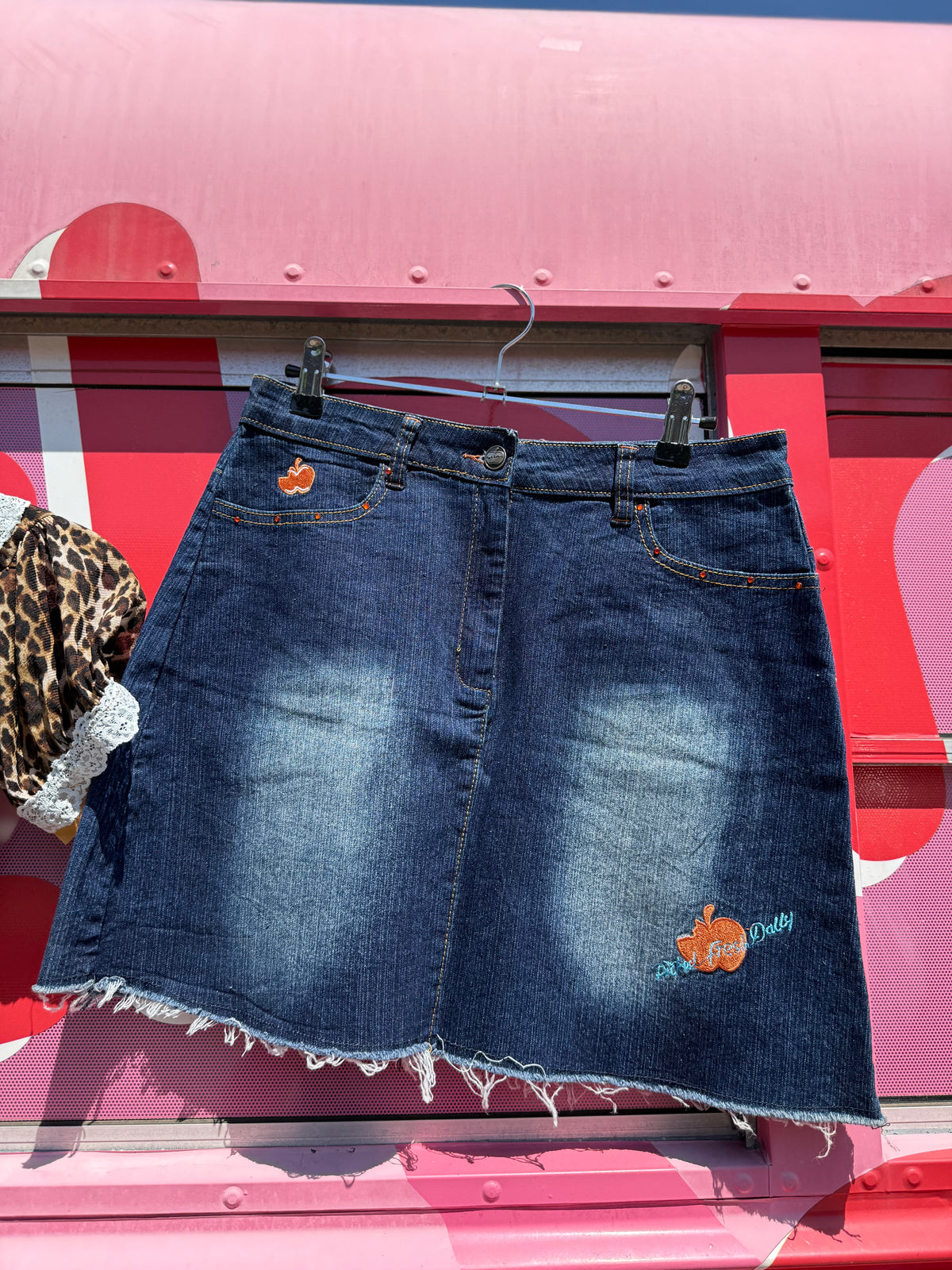 blue orange apple bottom bedazzled denim skirt, 10
