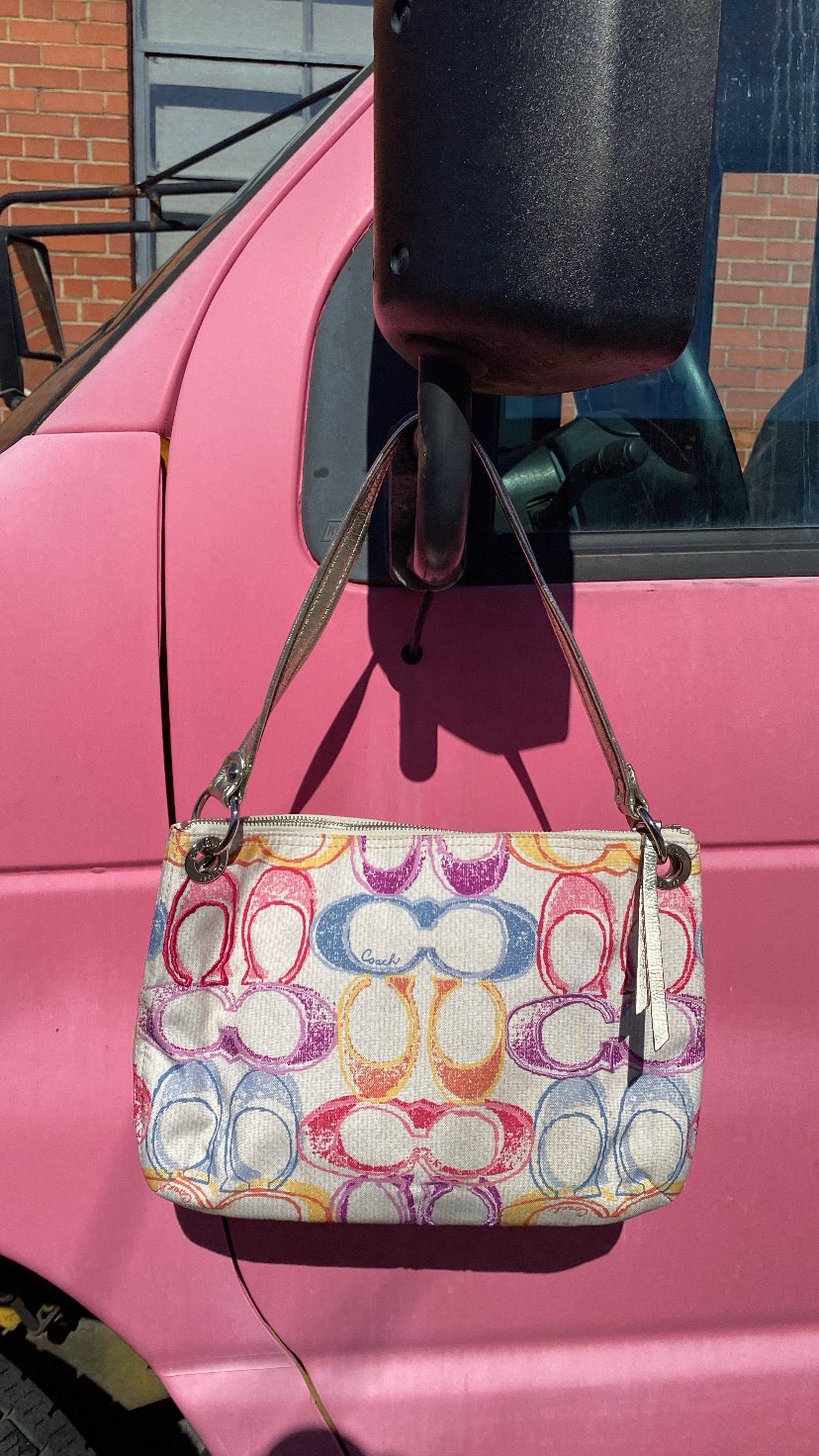 pink cream yellow blue multi coach poppy signature 19030 scribble print crossbody