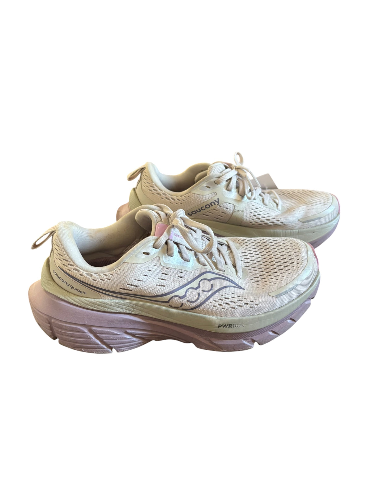 white purple saucony running sneakers, 7.5