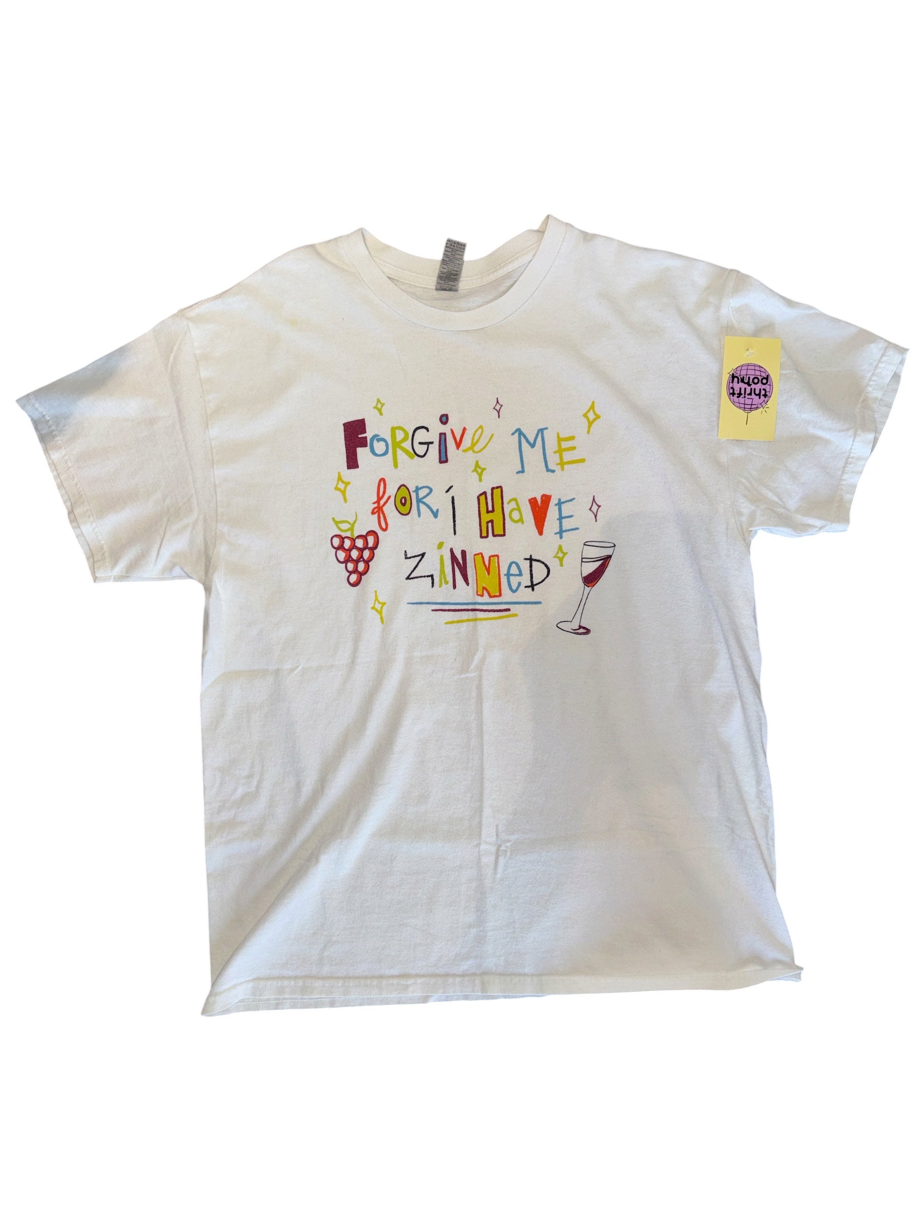 white gildan forgive me i have zinned wine tee, L