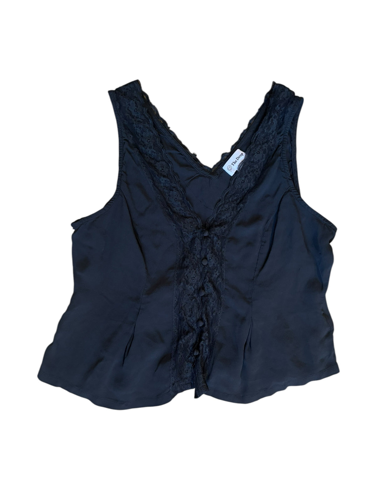 black the drop thin lace trim tank, L