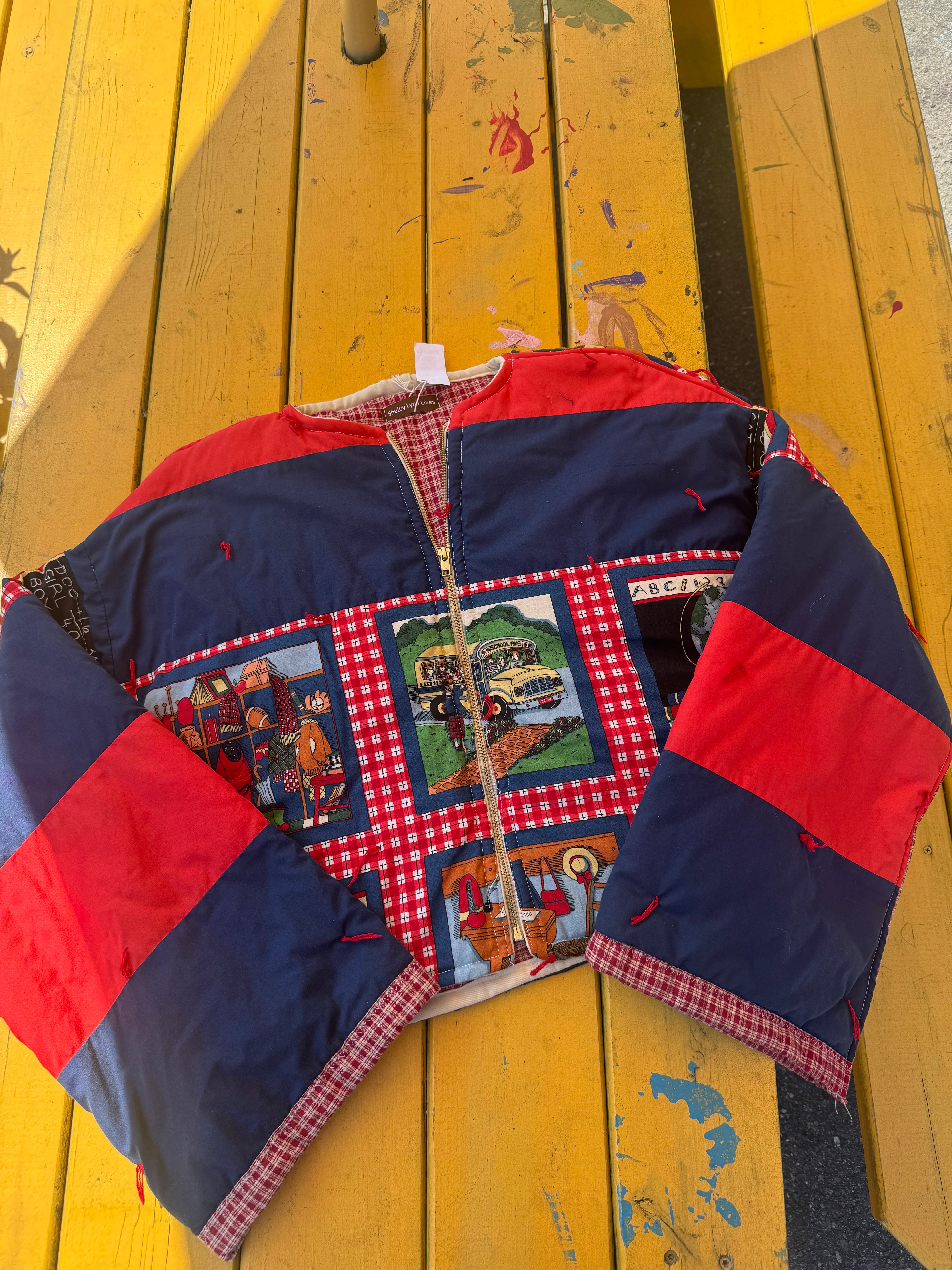 Blue red Shelby Lynn lives Handmade quilted school jacket, L