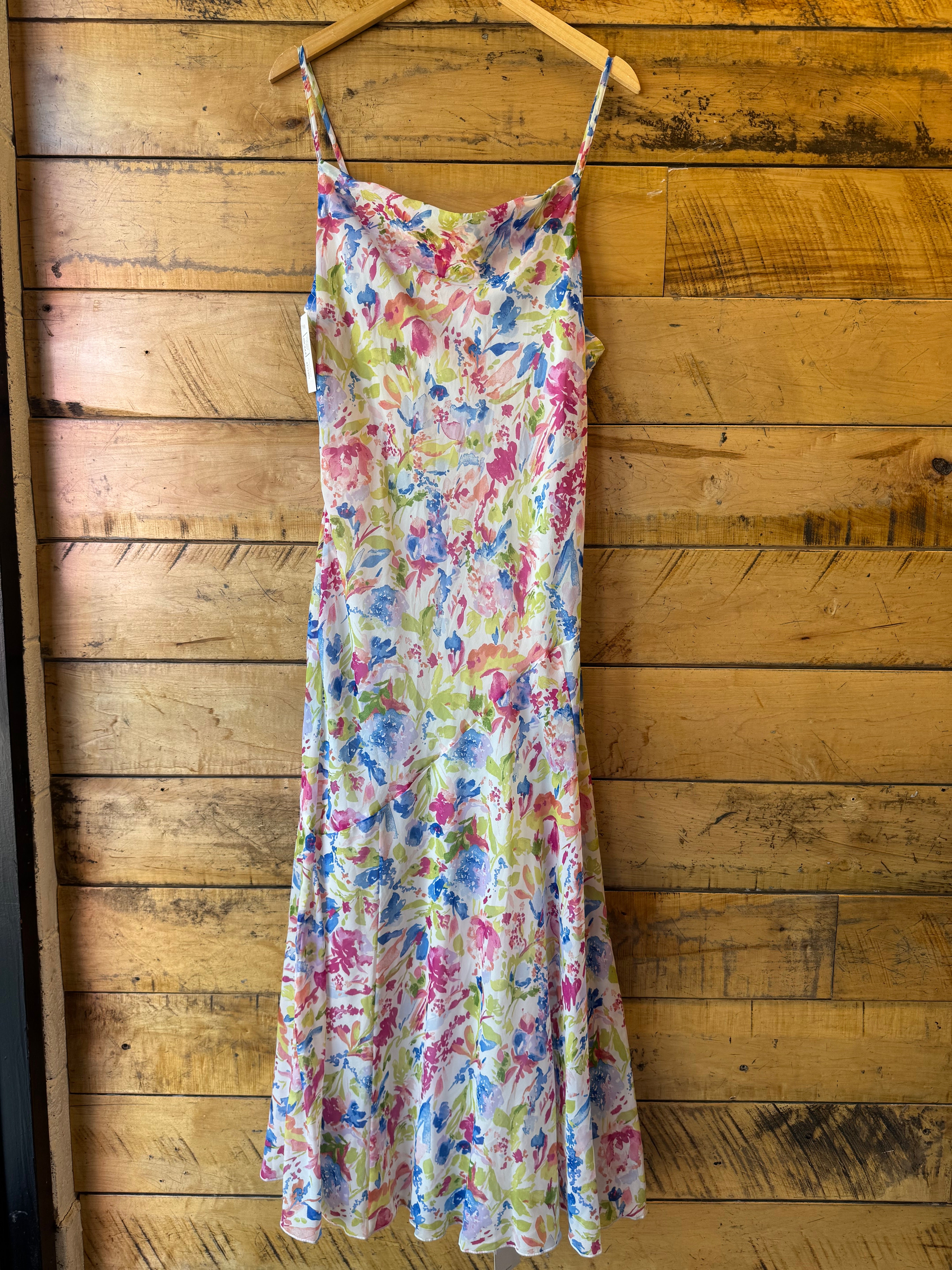 white blue pink NWT abercrombie & fitch floral slip dress, L