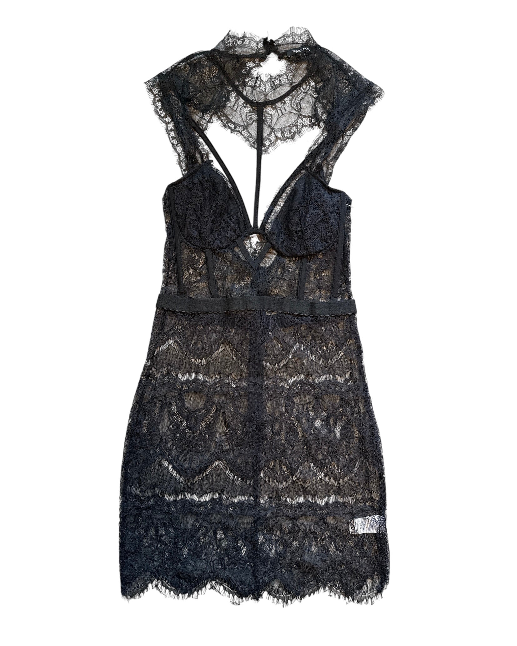 black fashion nova nwt lace dress, L