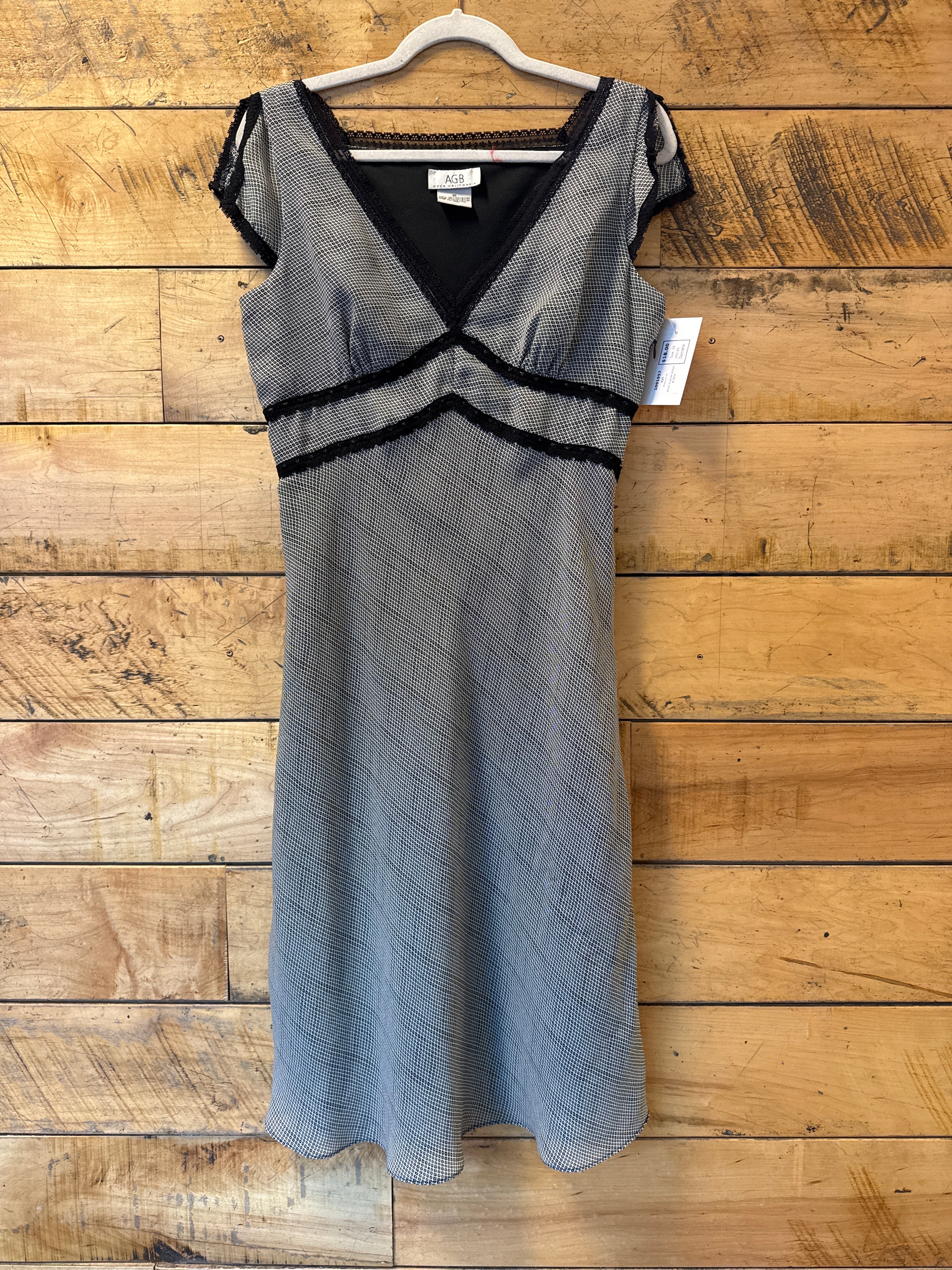 black white vtg agb plaid bustier dress w lace, 10 (fits like 8)