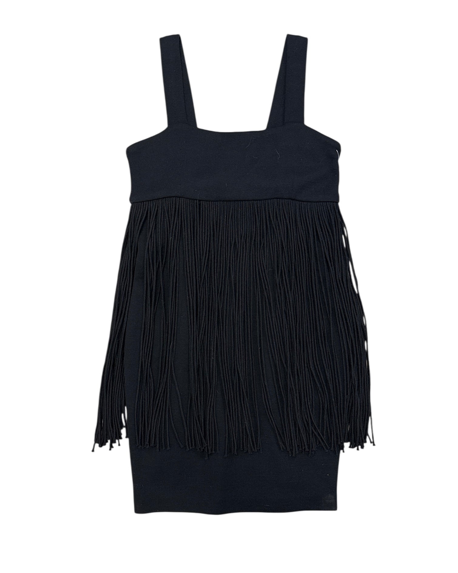 black andrea jovine petite 100% wool fringe dress, s