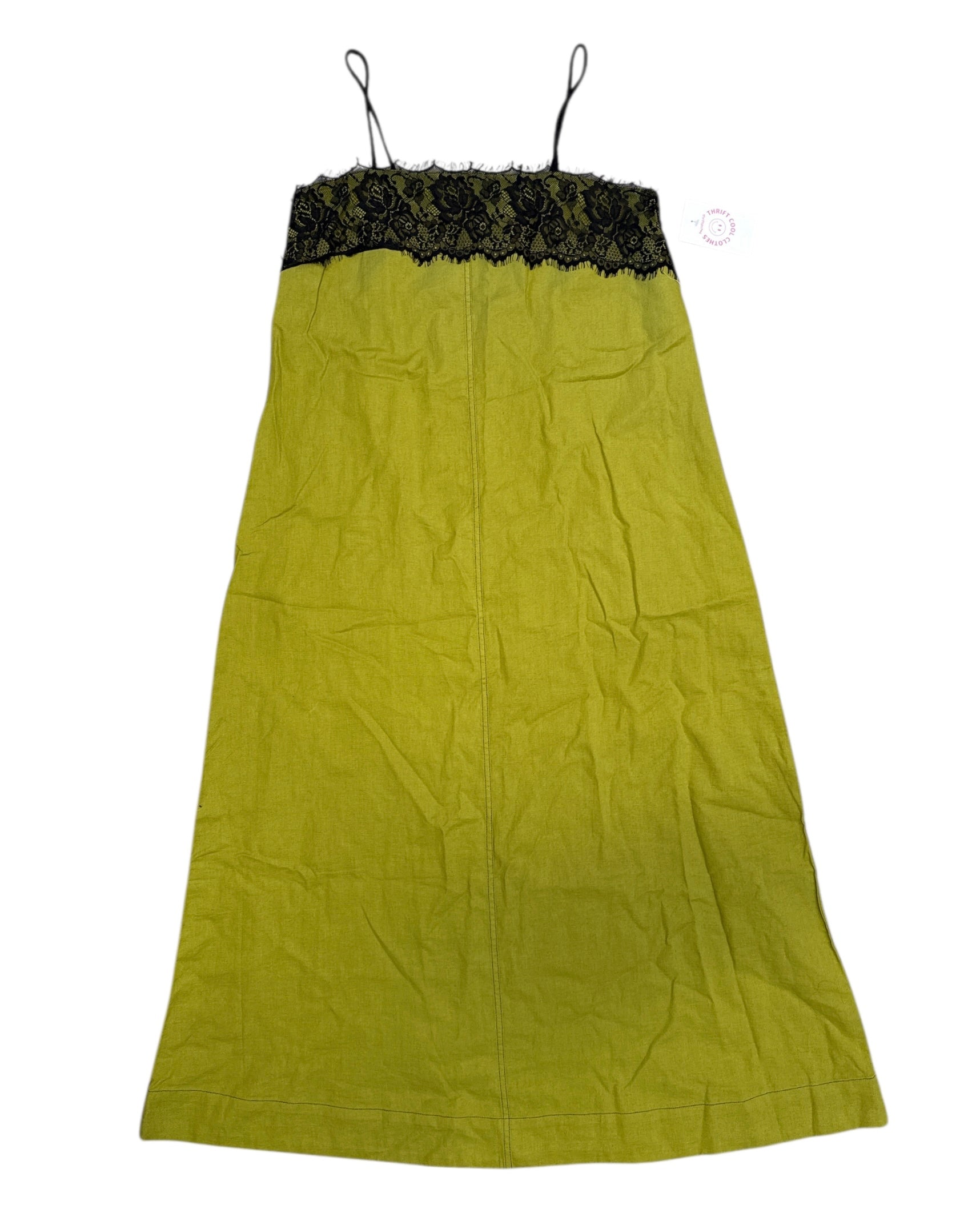 Green black Asos design Linen-y maxi dress w lace, 6