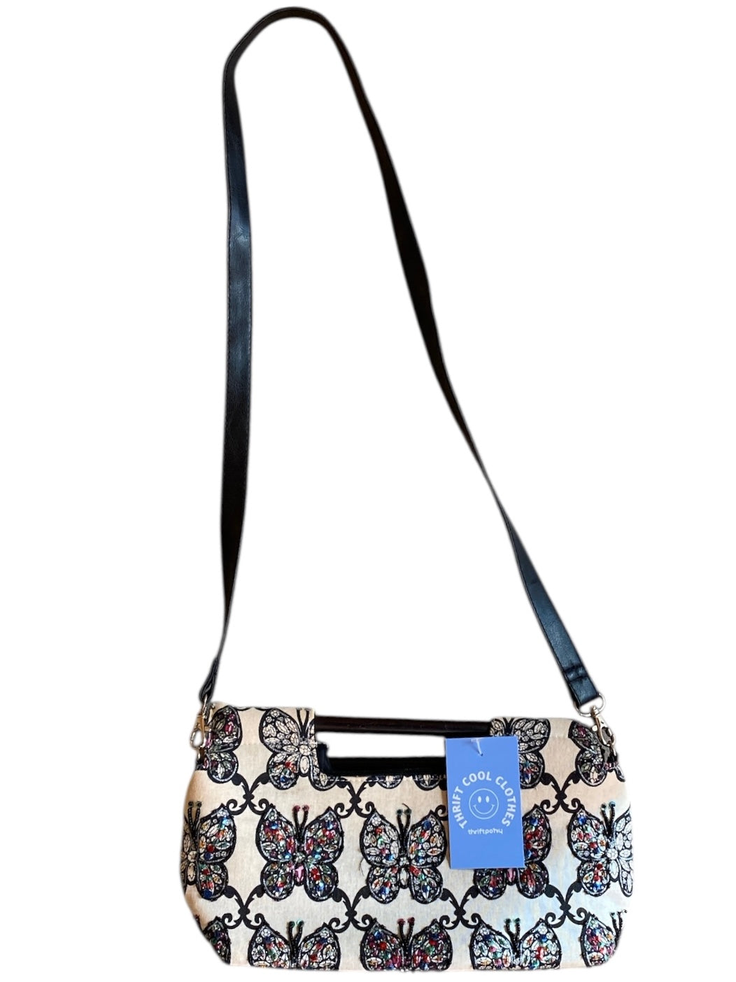 white black sparkly butterfly purse