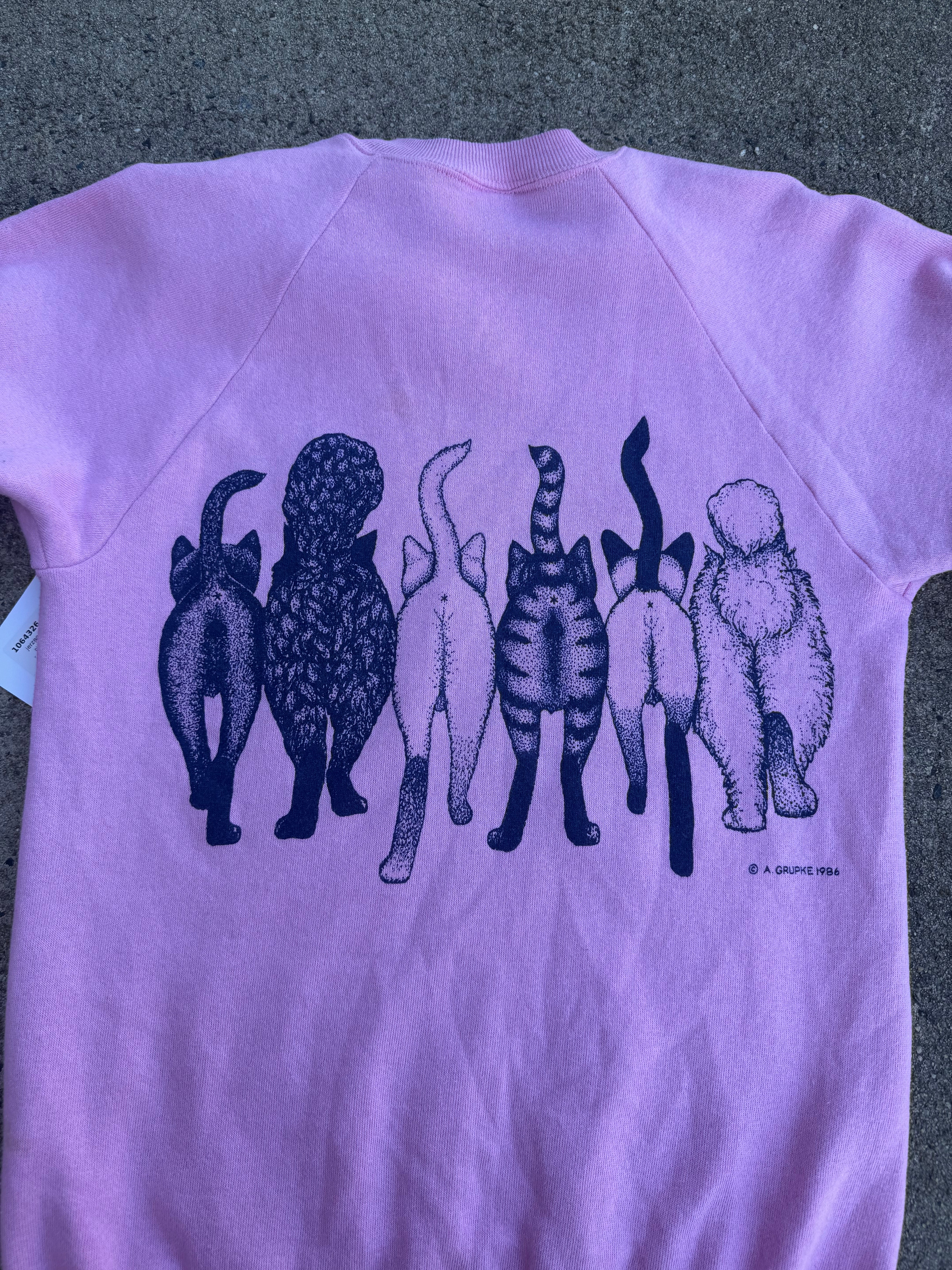 pink jerzees 1986 cat butt crew, m