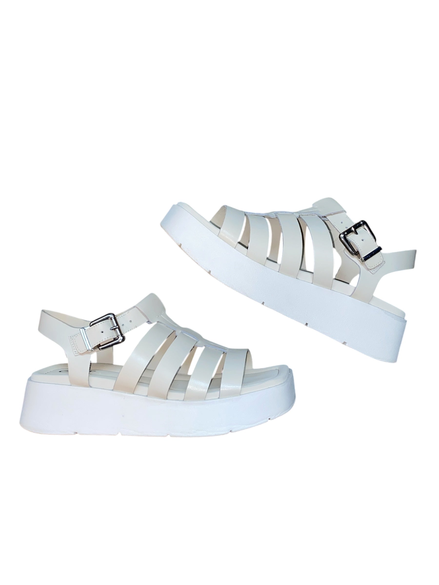 white obt Platform cage sandal, 7.5