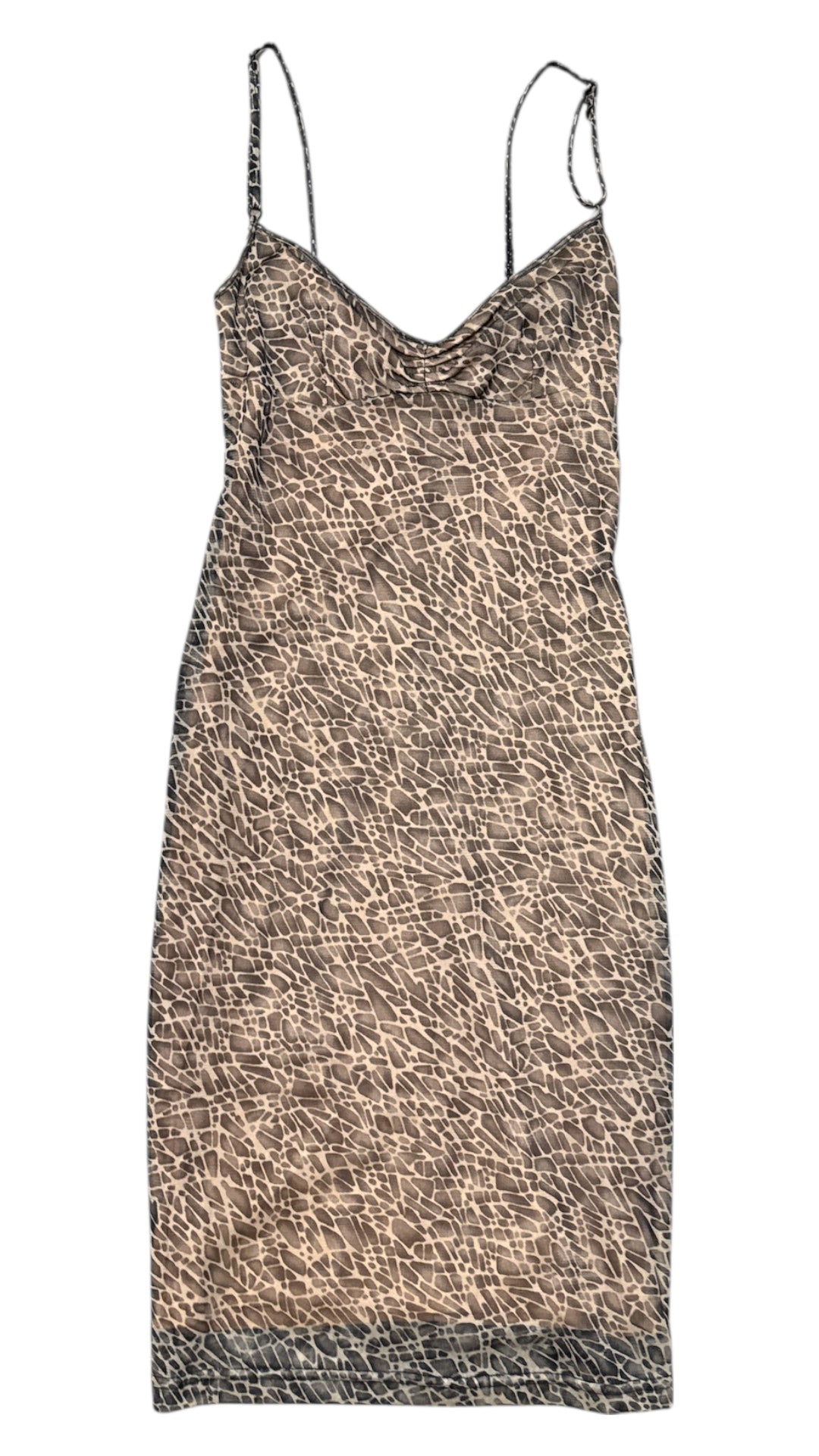 brown multi Bison bisou animal pattern mesh mini dress, s