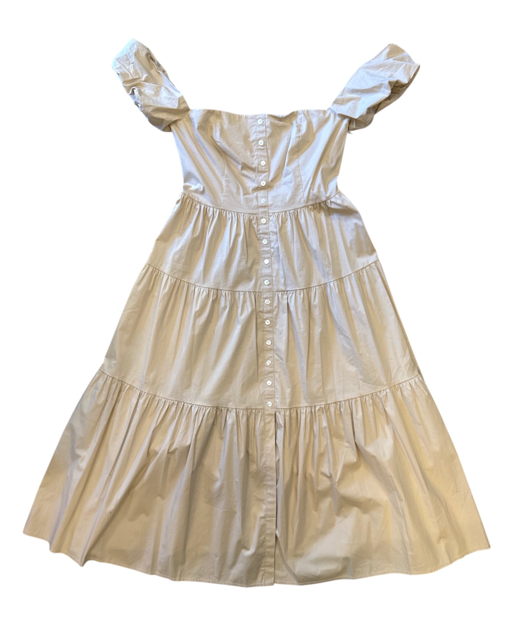 tan staud ots tiered midi dress, 10