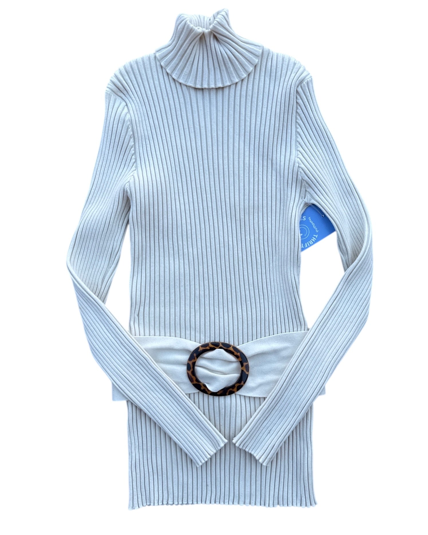 cream sara i ribbed turtleneck w belt, L