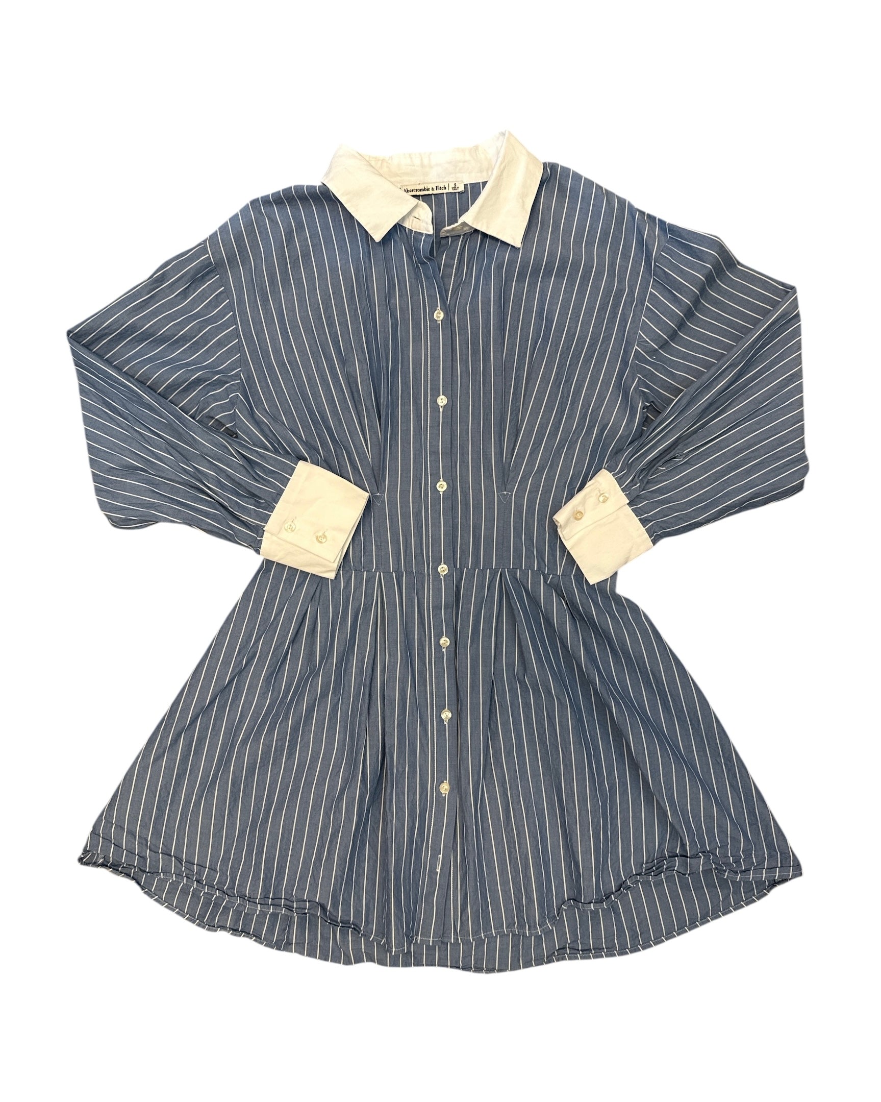 blue white abercrombie pinstripe aline collar dress, s
