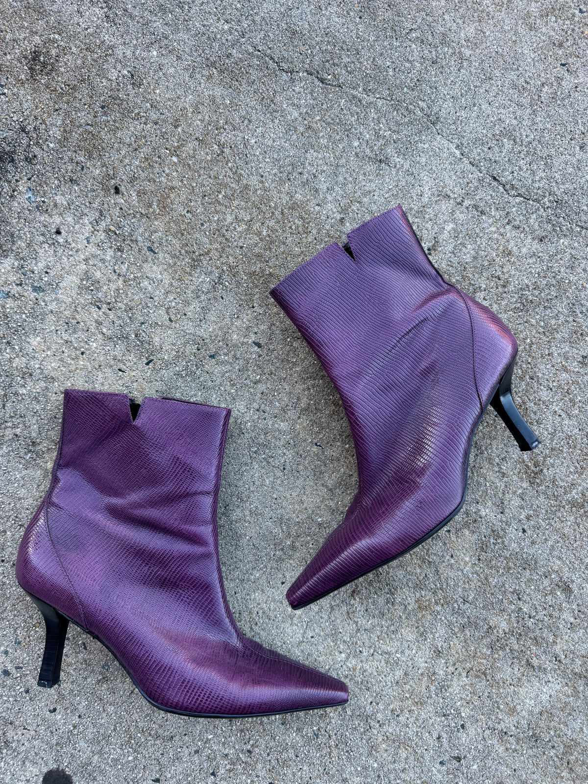 purple gianni bini pointed square toed heels croc, 8