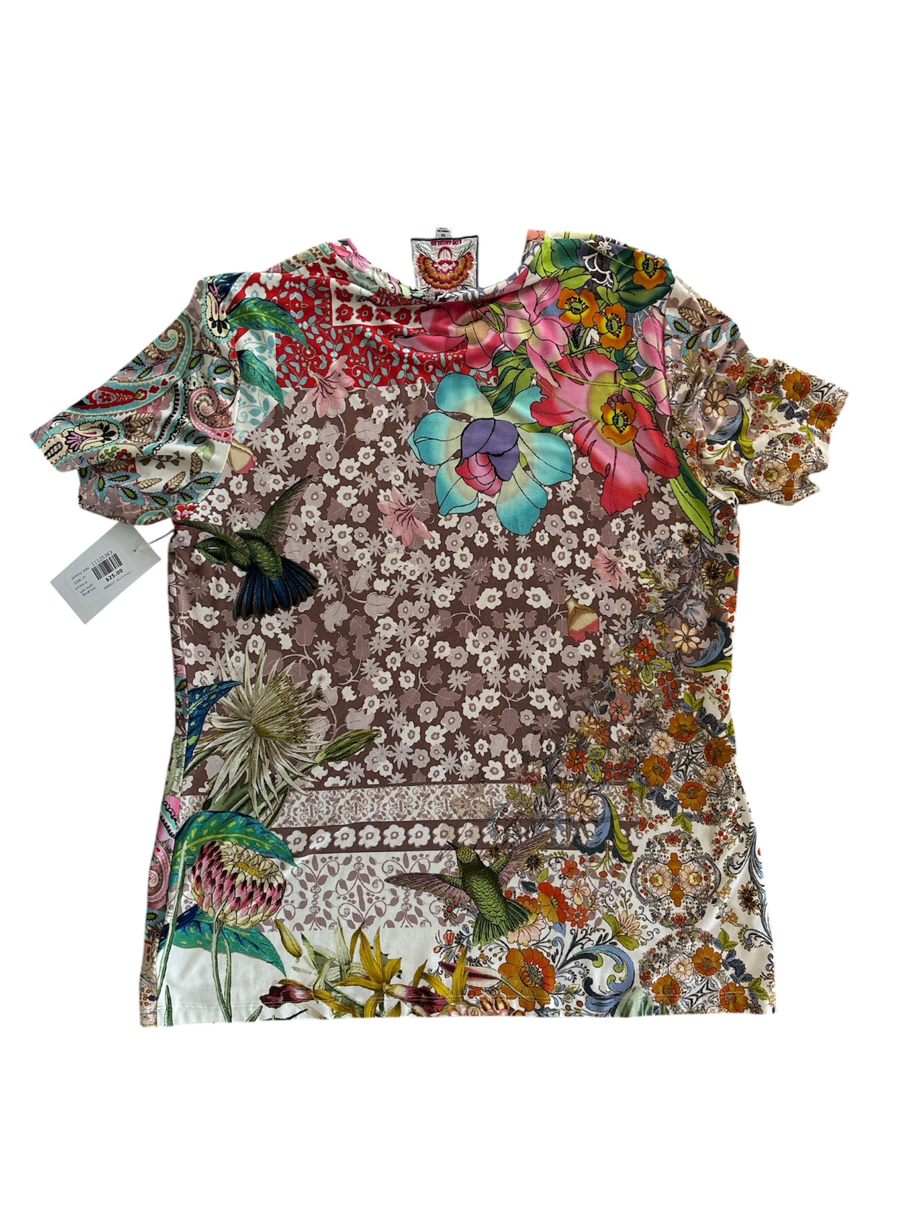 red blue green johnny was soft multi floral top, m