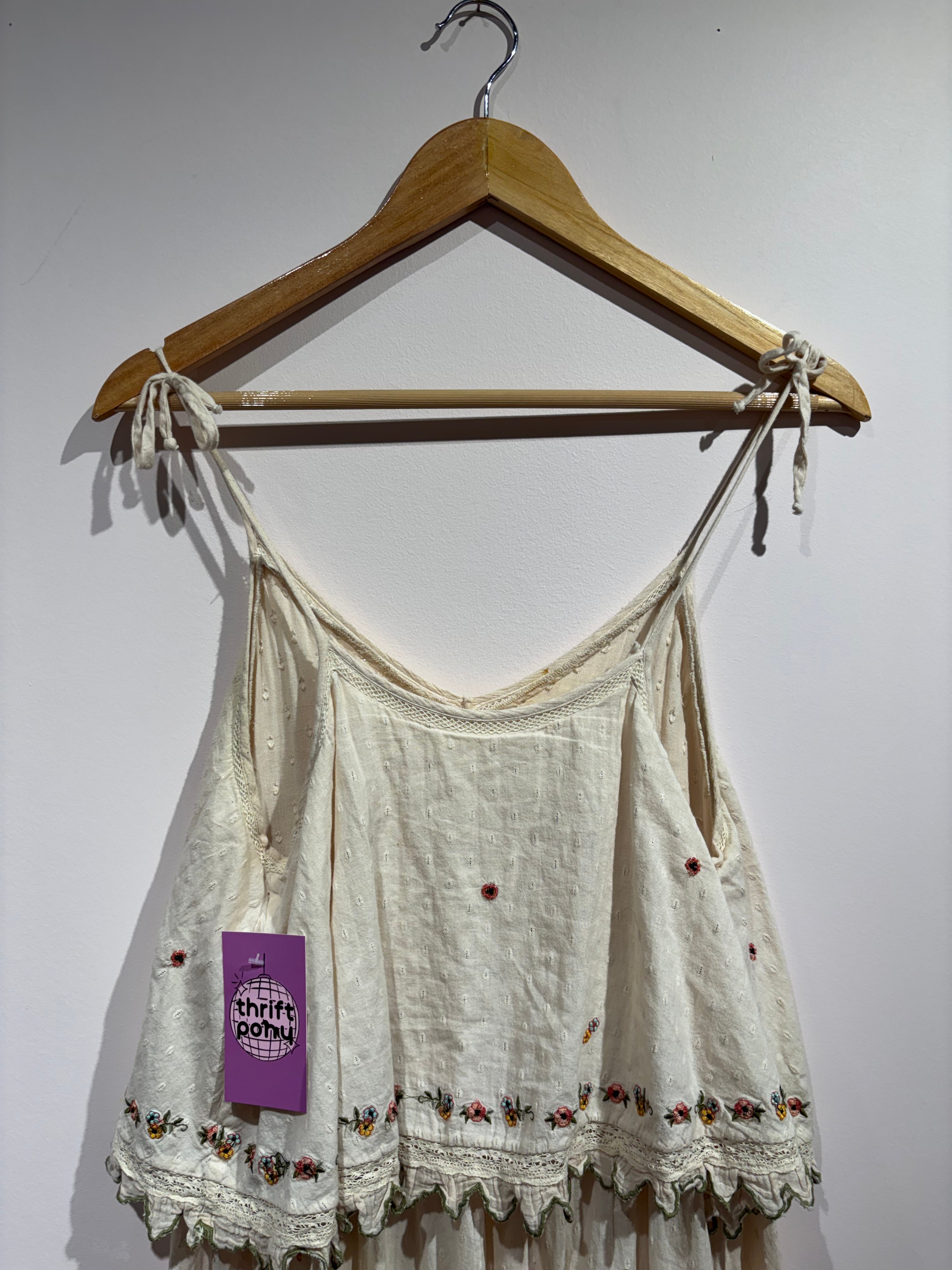 cream Anthropologie tiered maxi floral dress, M