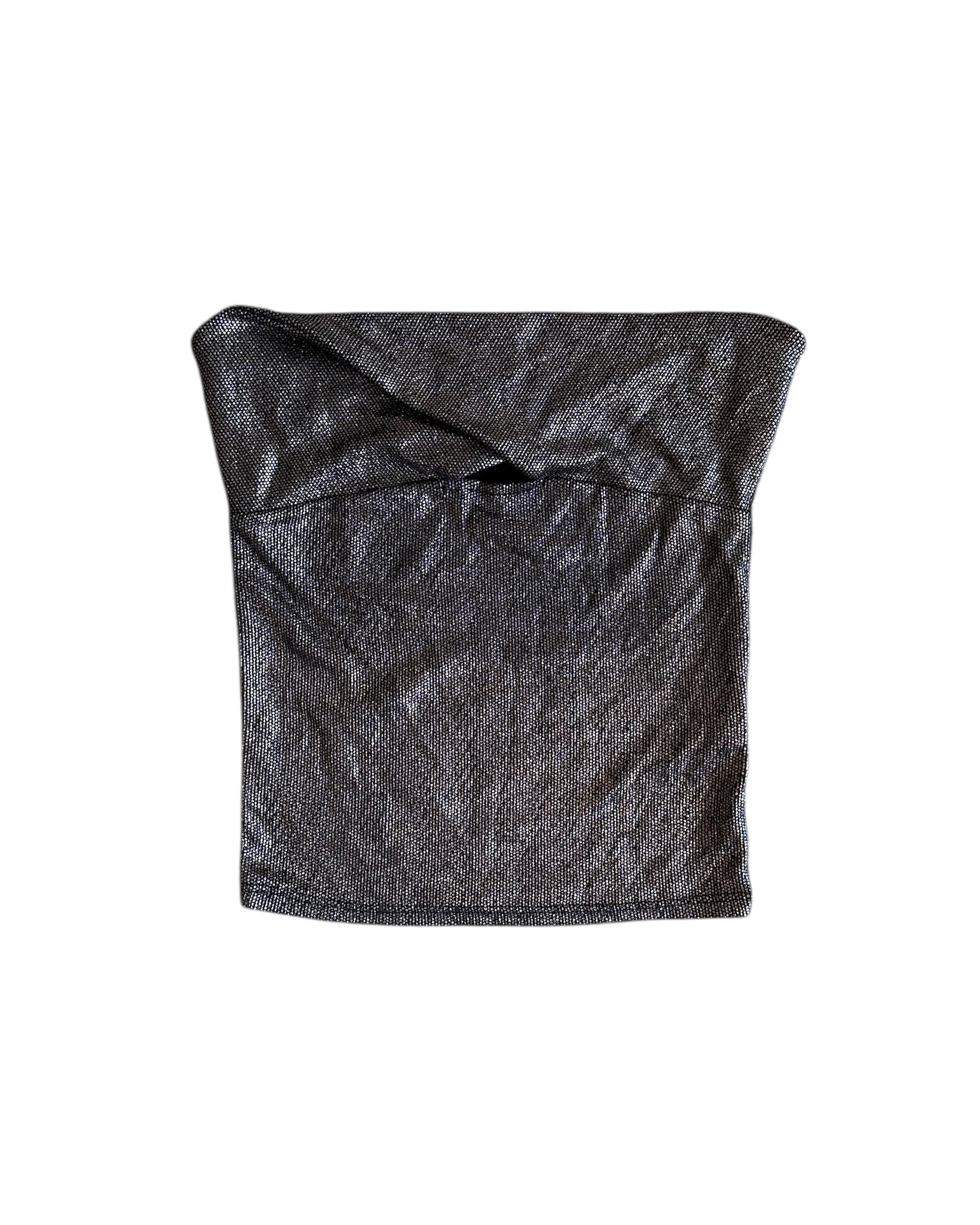 black silver subdued sparkle strapless top w keyhole, s