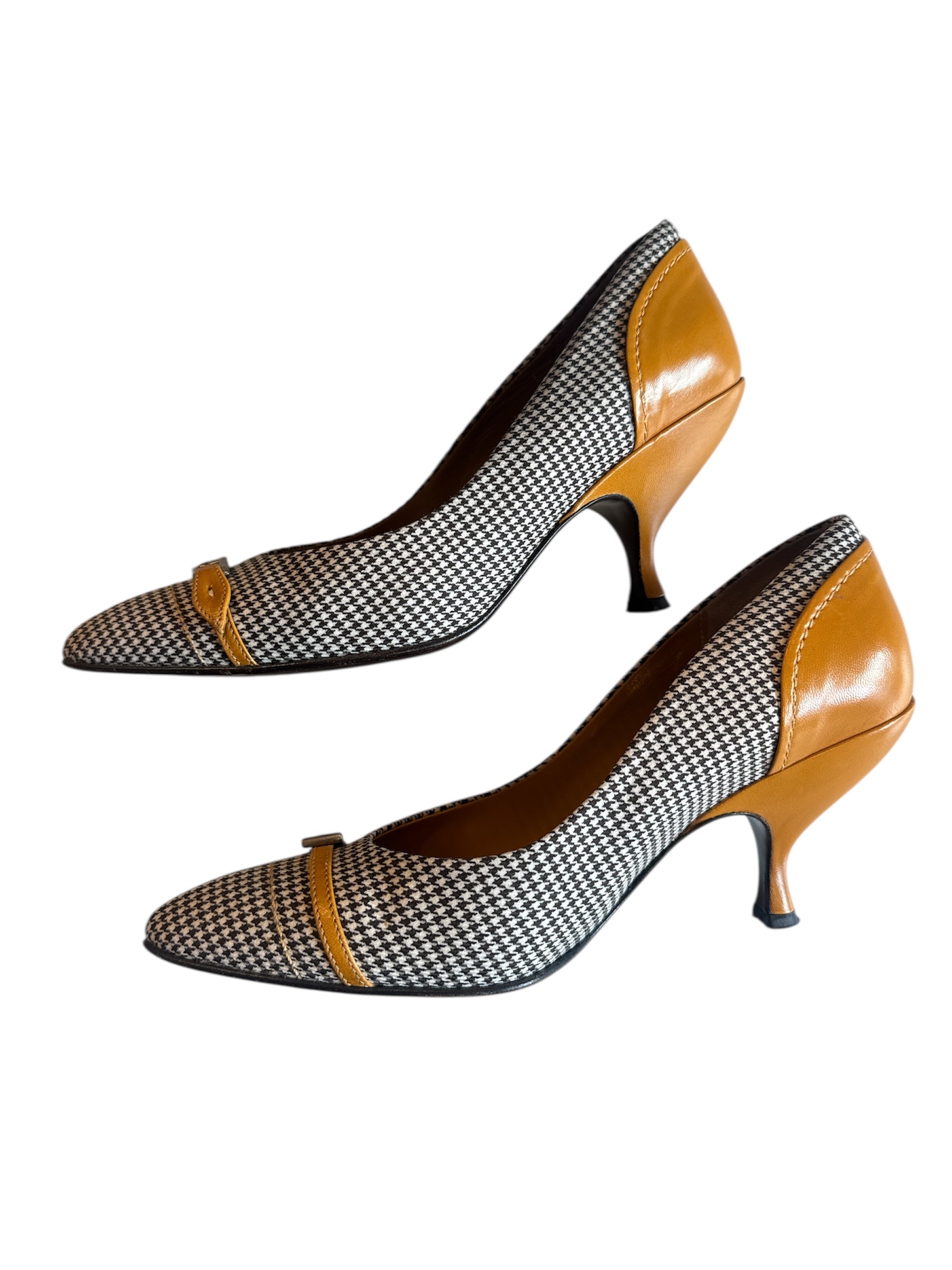 brown prada houndstooth buckle heels, 37 (fits like 7, runs narrow)