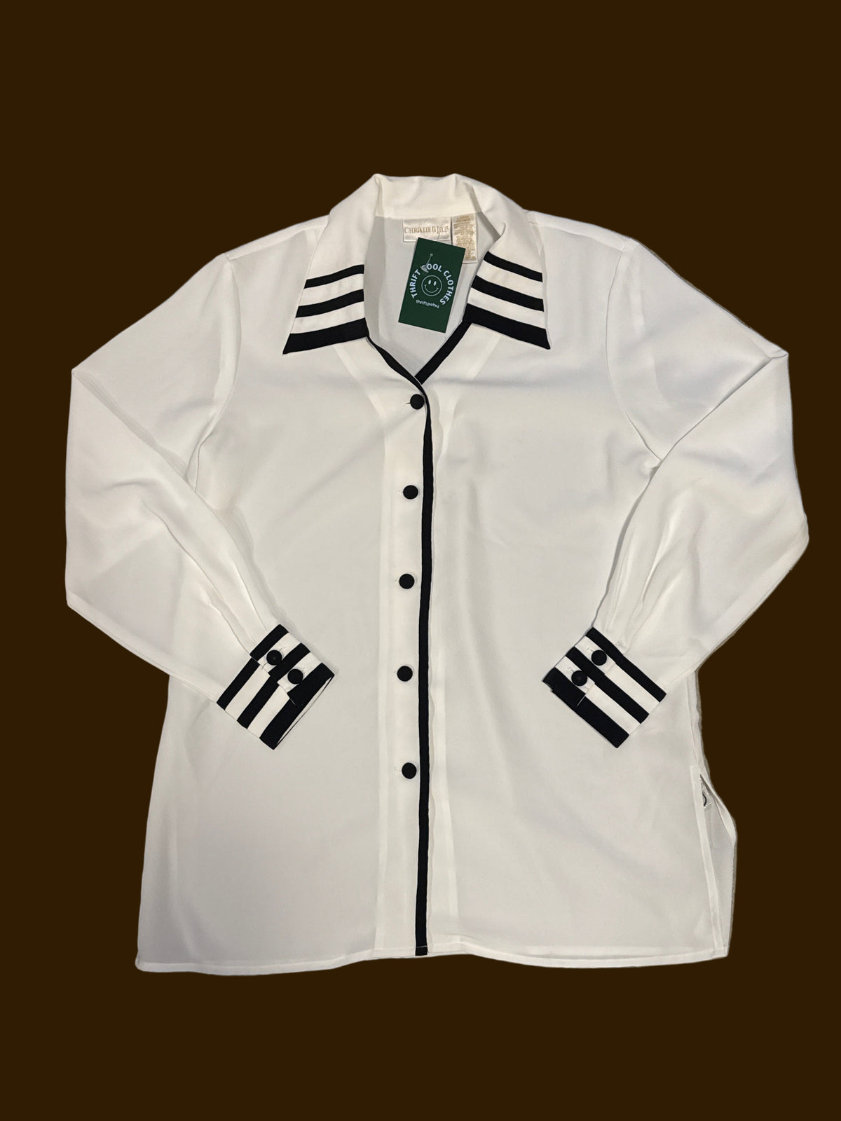 white black christie & jill button down w stripe collar, L
