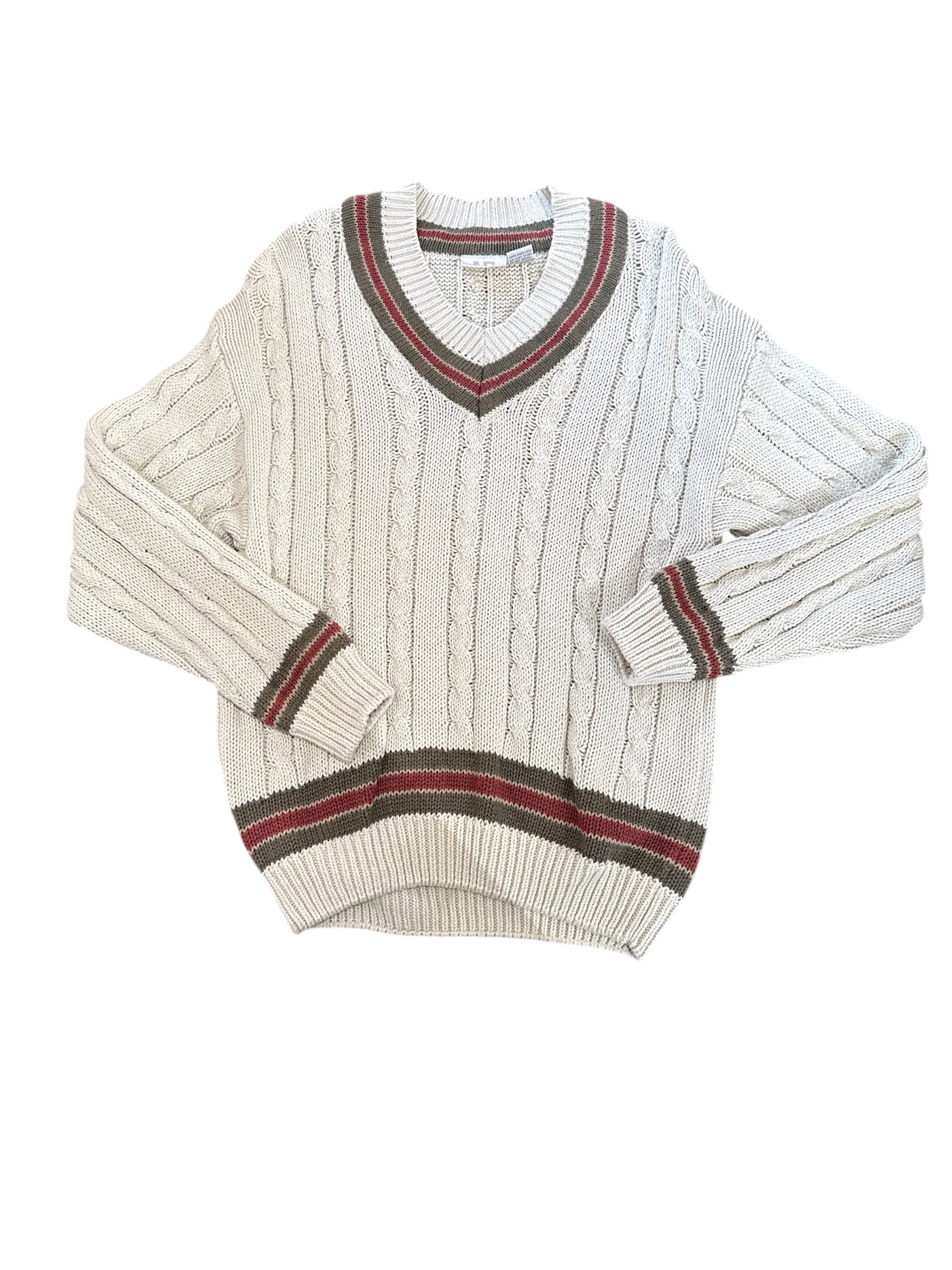 tan green new river knit neck sweater, L