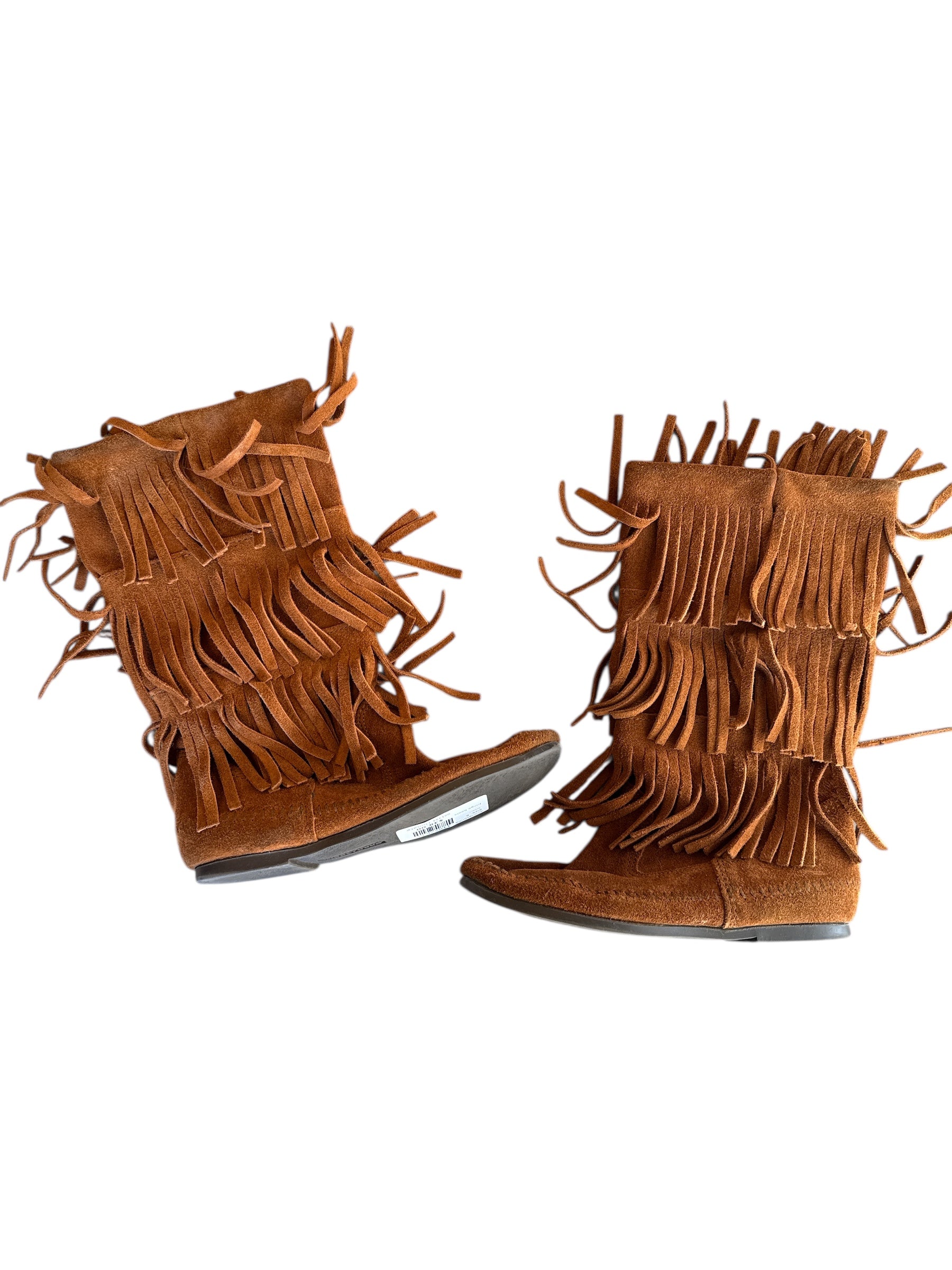 brown minnetonka fringe boots, 6