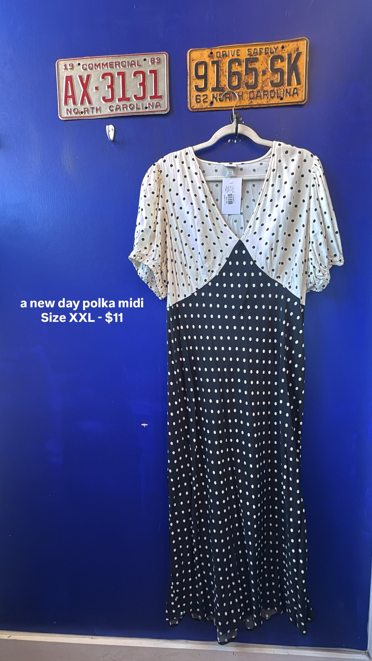 black white a new day two tone polka dot ss dress, 2x