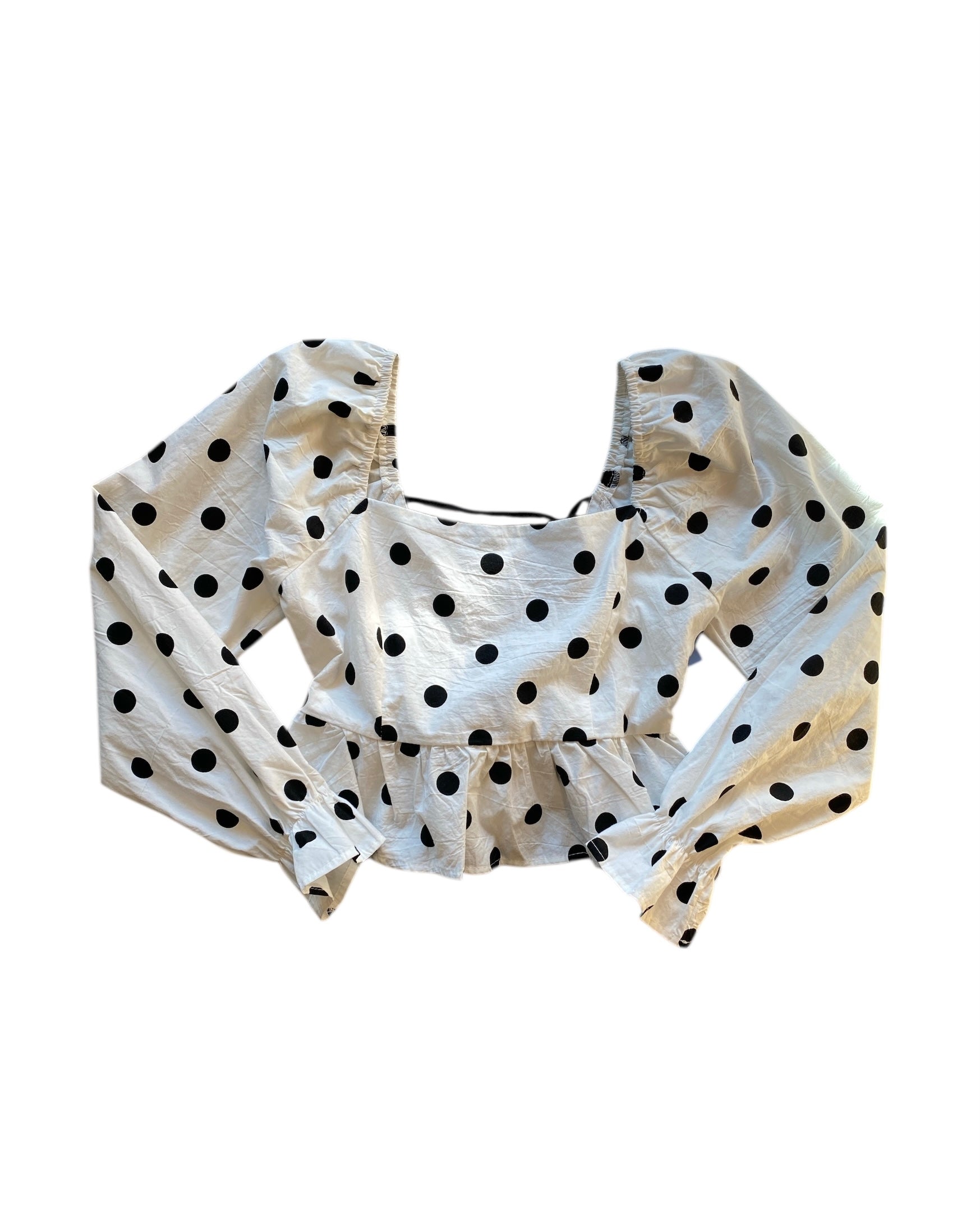 black white Vestique polka dot puff sleeve top, s