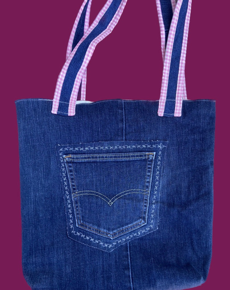 handmade upcycled heart denim tote