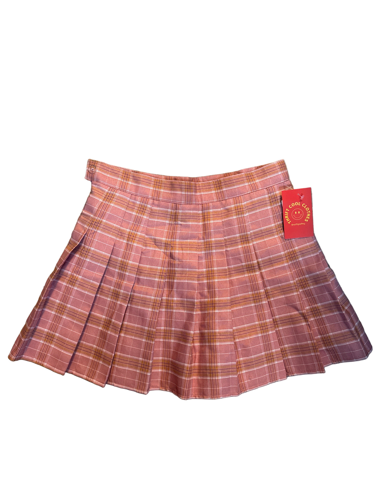 pink orange djt plaid pleated skort, m