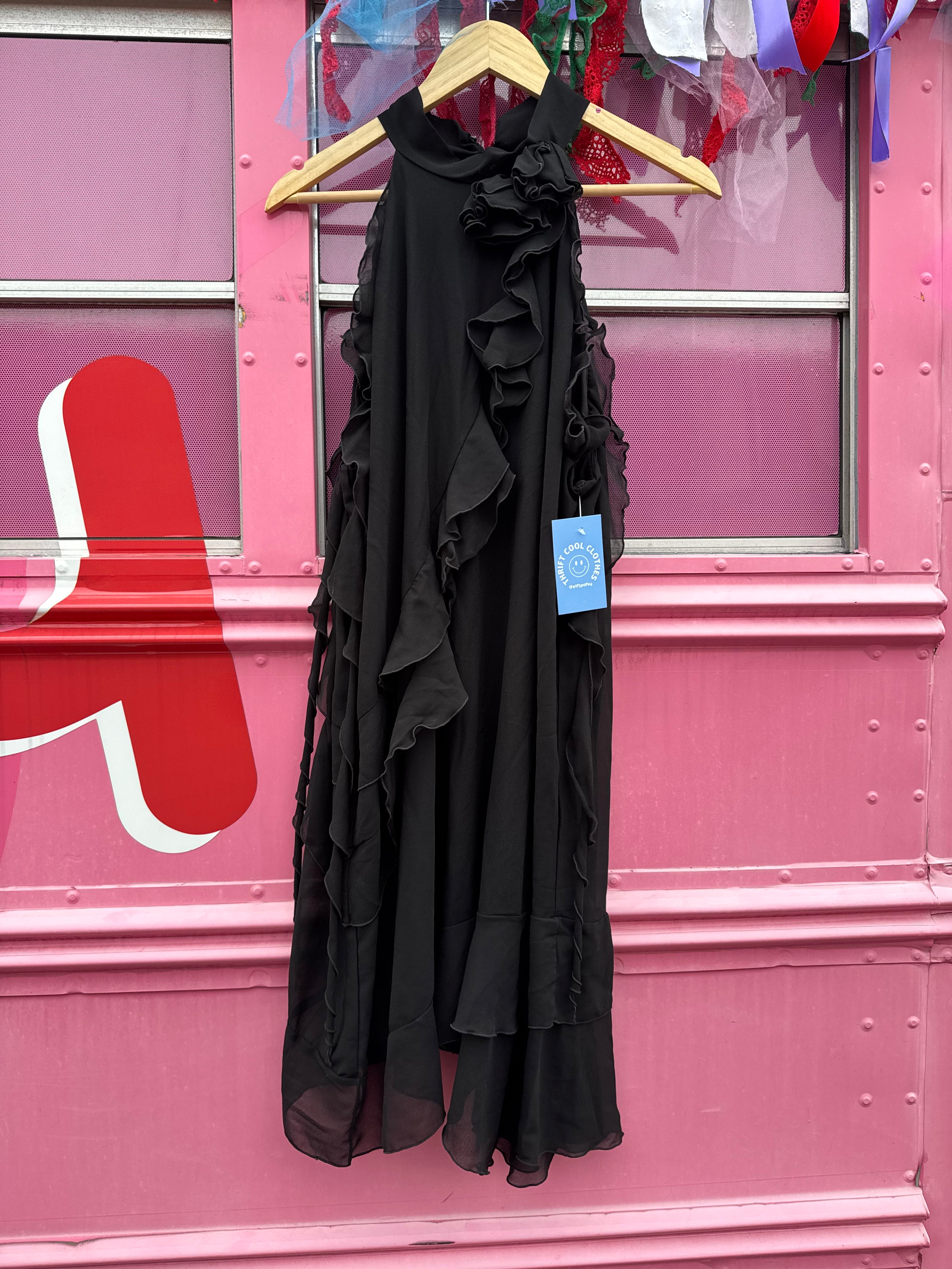 black rita ora x primark high neck rosette mesh dress, 16