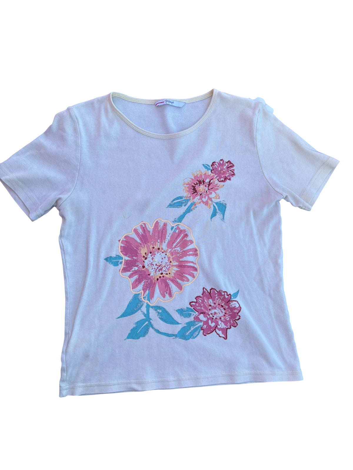 yellow pink papaya floral sparkly tee
