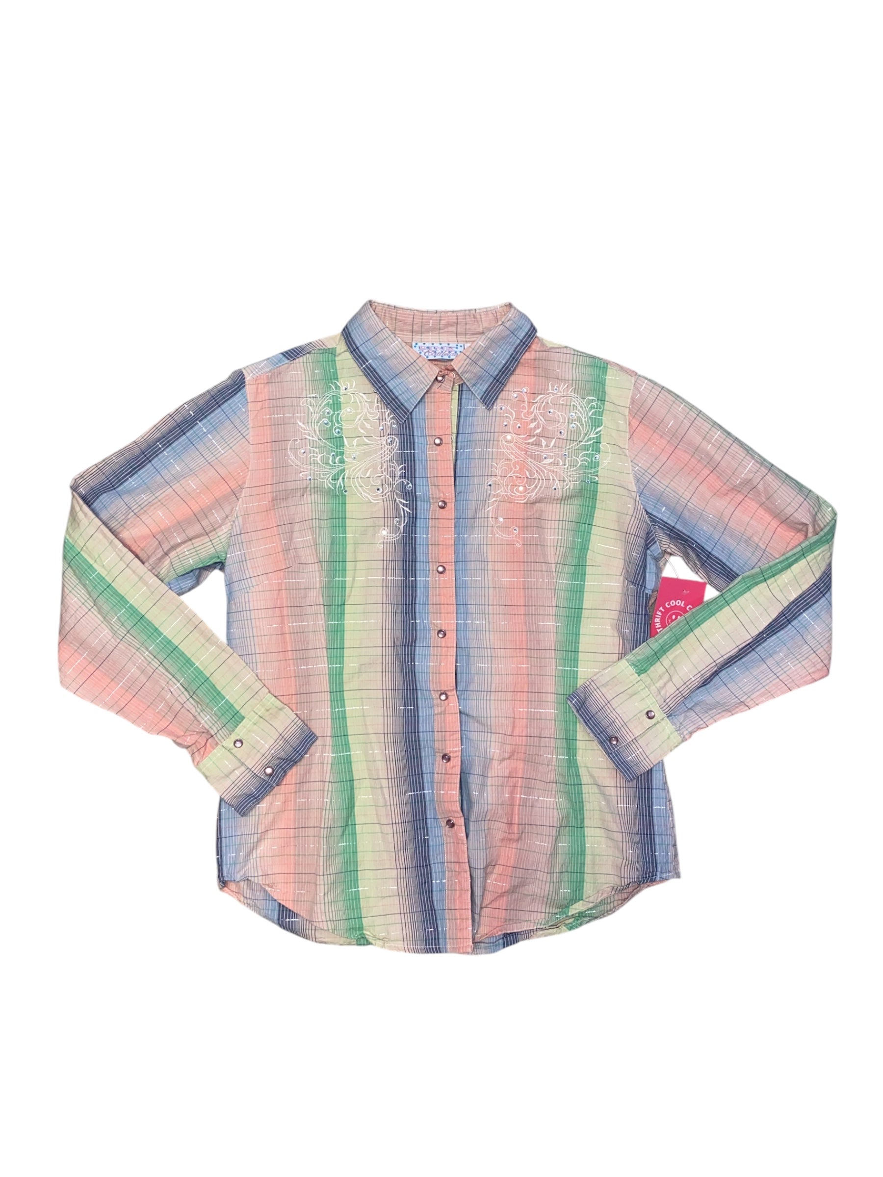 Pink green multi Pink cattlelac Bedazzled cutie flannel, L