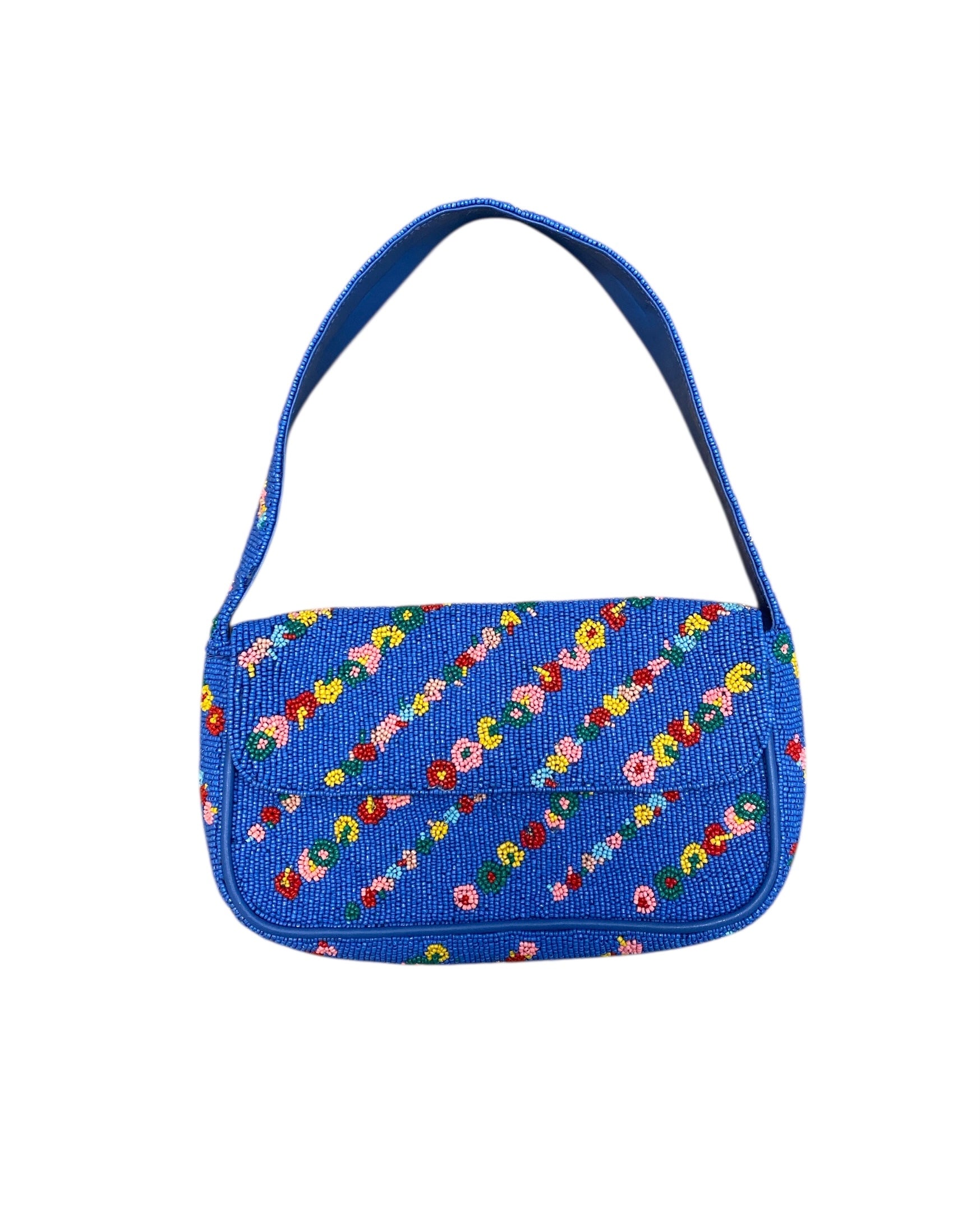 blue Anthropologie floral beaded purse