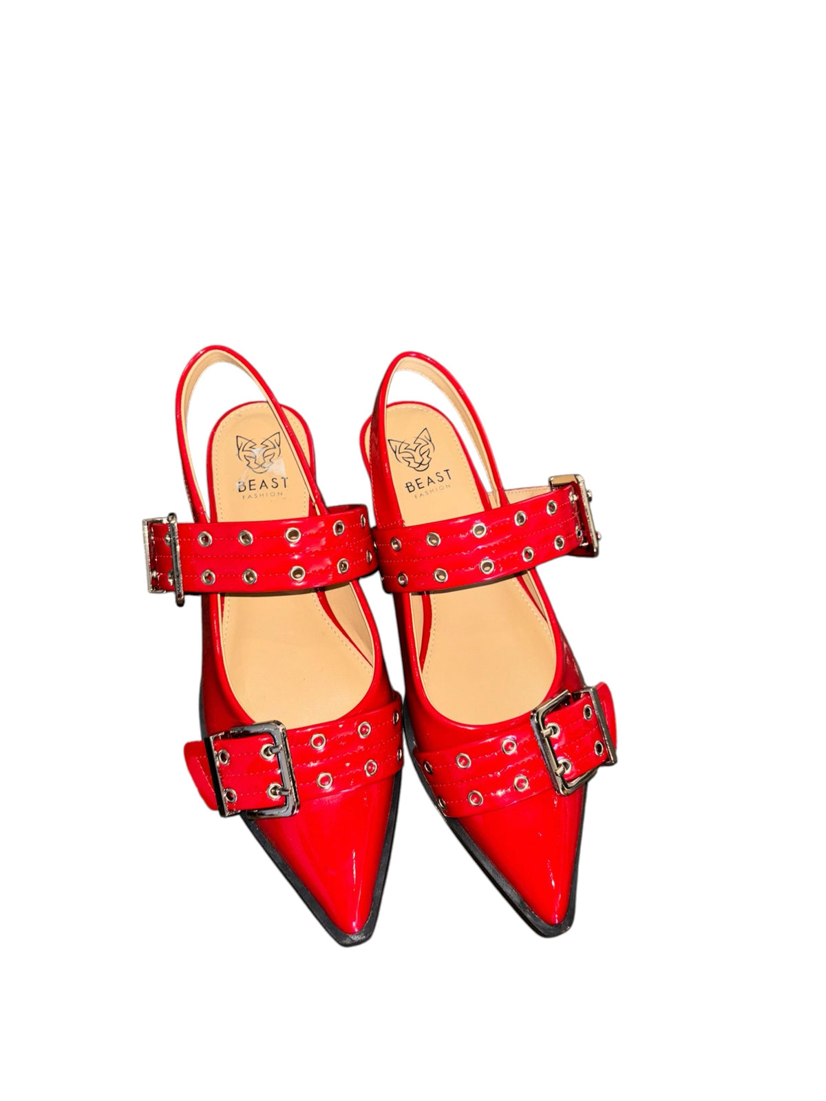 red beast fashion grommet detail pointy flats, 7
