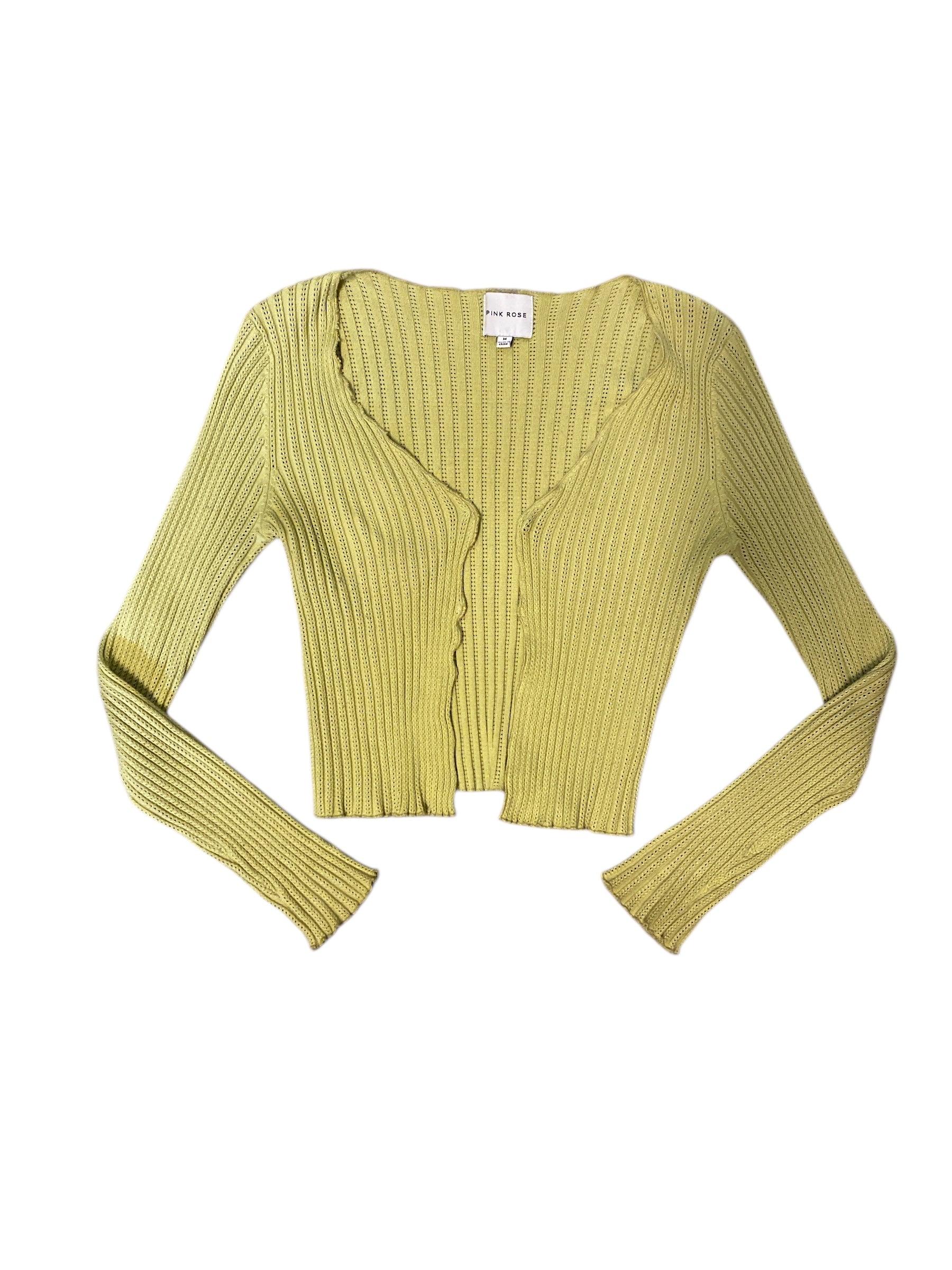 green pink rose knit cardigan, m