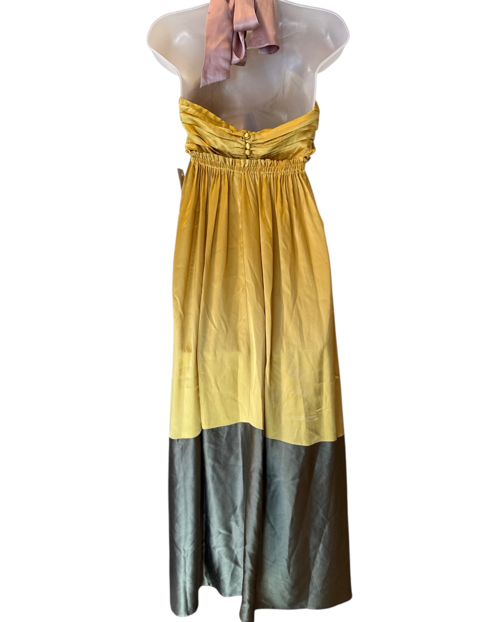 Green yellow pink anthrologie Satin braided strap dress, 2